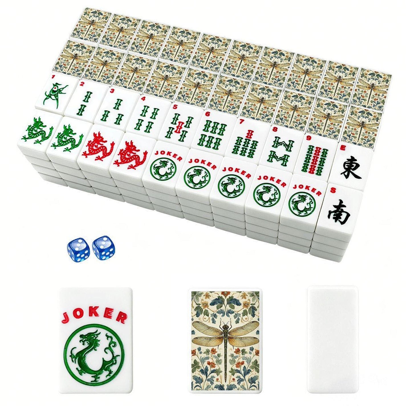 Dragonfly Mahjong Tiles Set, Vibrant Acrylic Game Pieces for Board Gaming