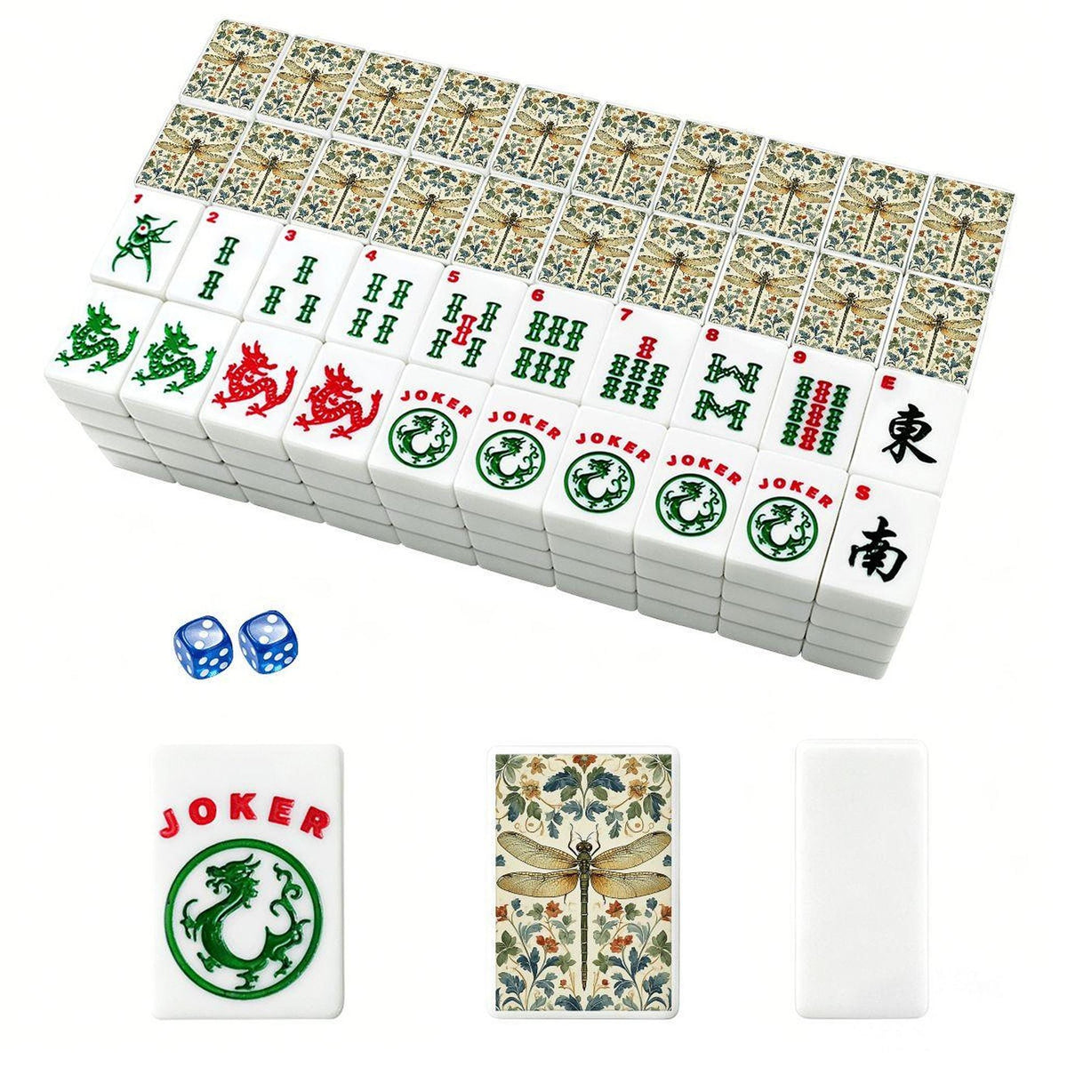 Dragonfly Mahjong Tiles Set, Vibrant Acrylic Game Pieces for Board Gaming