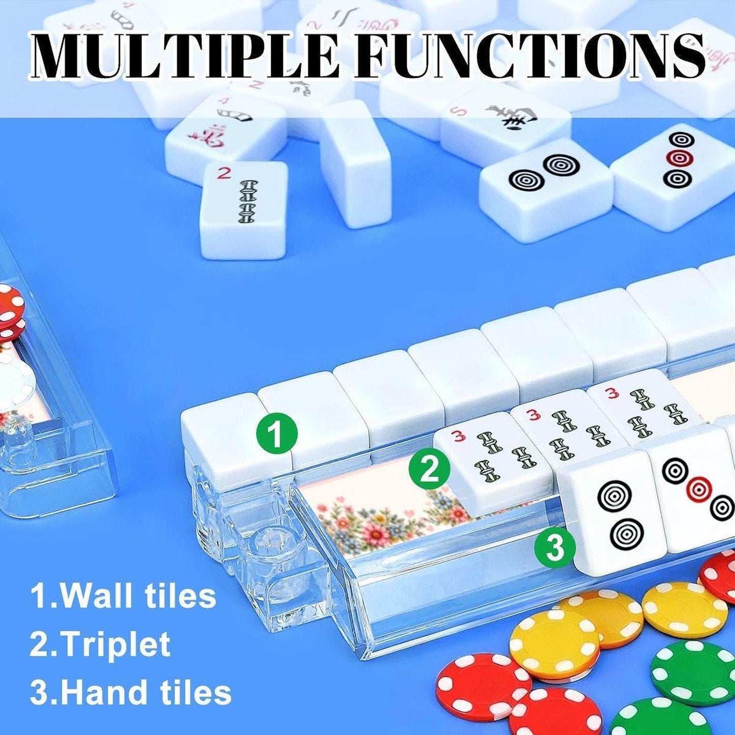 Highland Cow Mahjong Tile Pusher Racks Set, Acrylic Card Holder with Floral Design