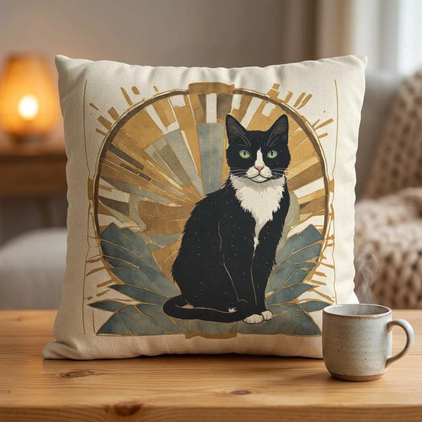 Tuxedo Cat Art Pillowcase, Soft Faux Suede Cover with Double-Sided Print