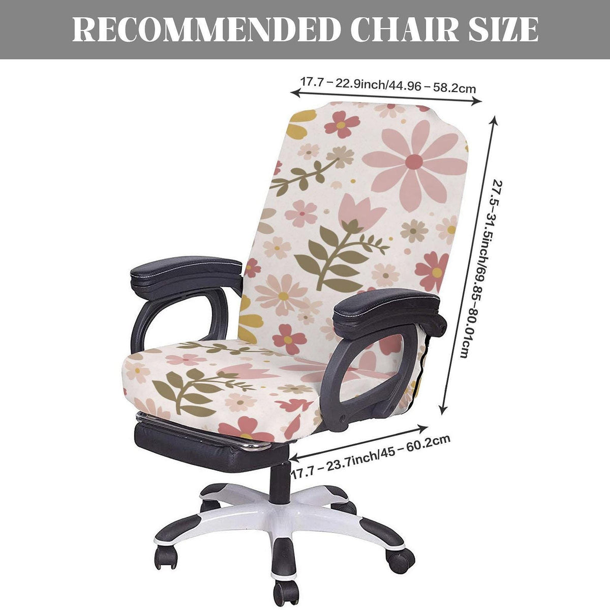 Floral Office Chair Cover: Milk Silk Fabric, Universal Fit, Washable Seat Slipcover