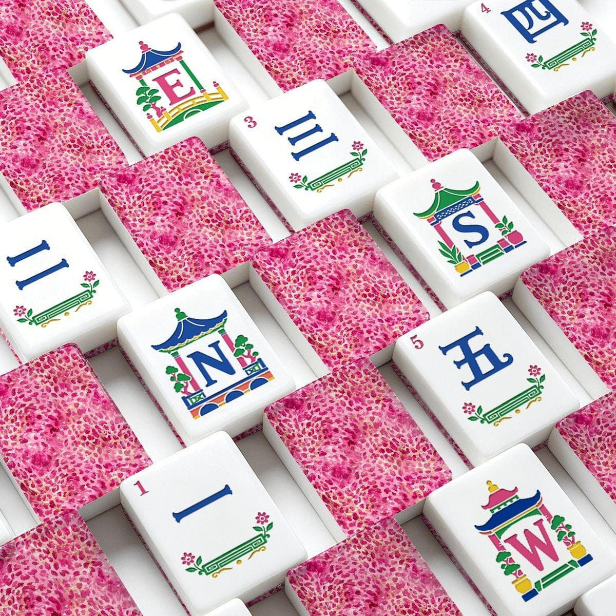 Acrylic Mahjong Set, Pink Cheetah Design with 160 Tiles and Jokers