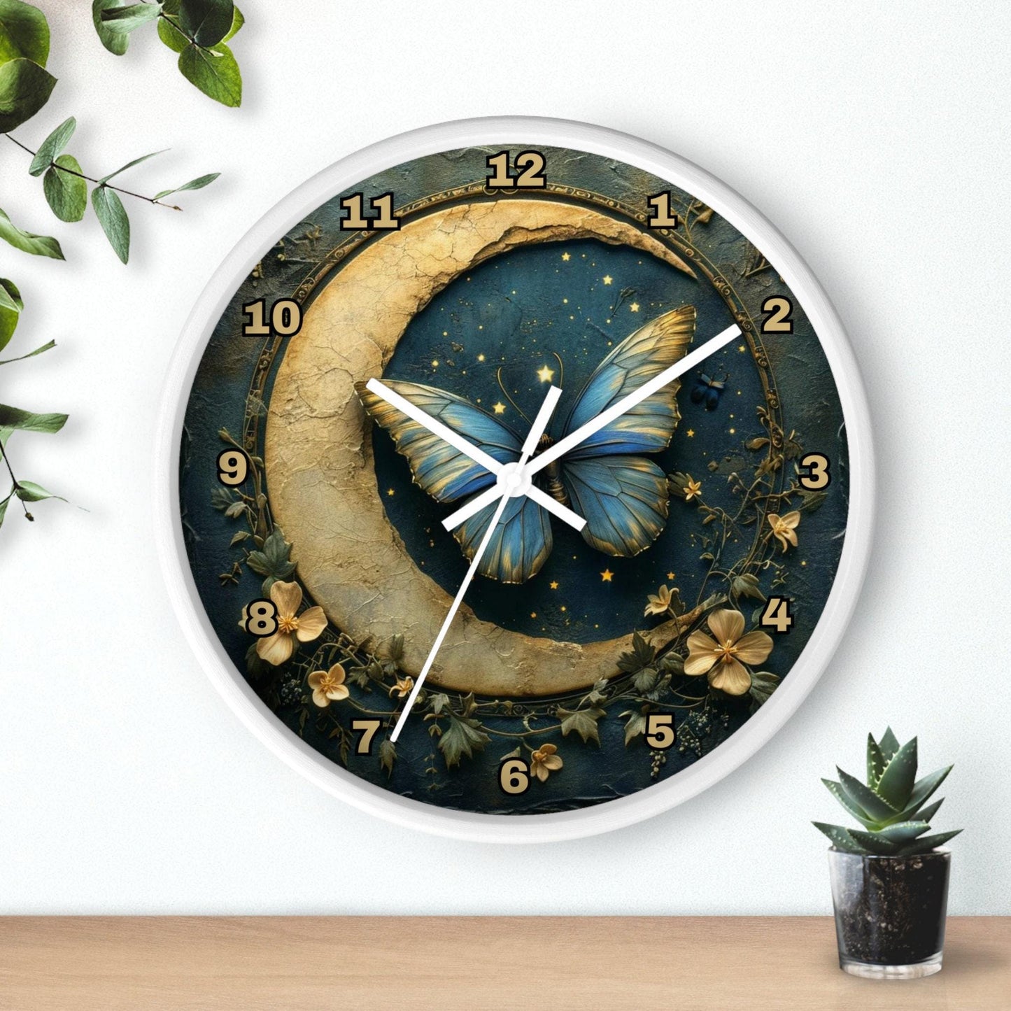 Celestial Wall Clock, 10" Plexiglass Butterfly Timepiece for Elegant Decor