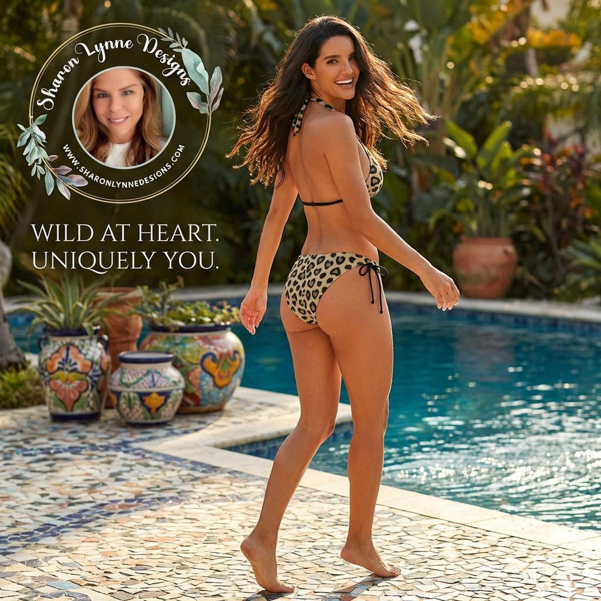 Cheetah Print Bikini, Fierce Heart Halter Two-Piece Swimsuit for Summer Fun