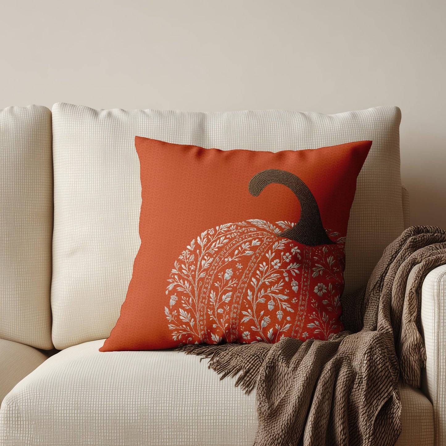 Autumn Pumpkin Square Pillowcase, Faux Suede Double-Sided Print with Concealed Zipper
