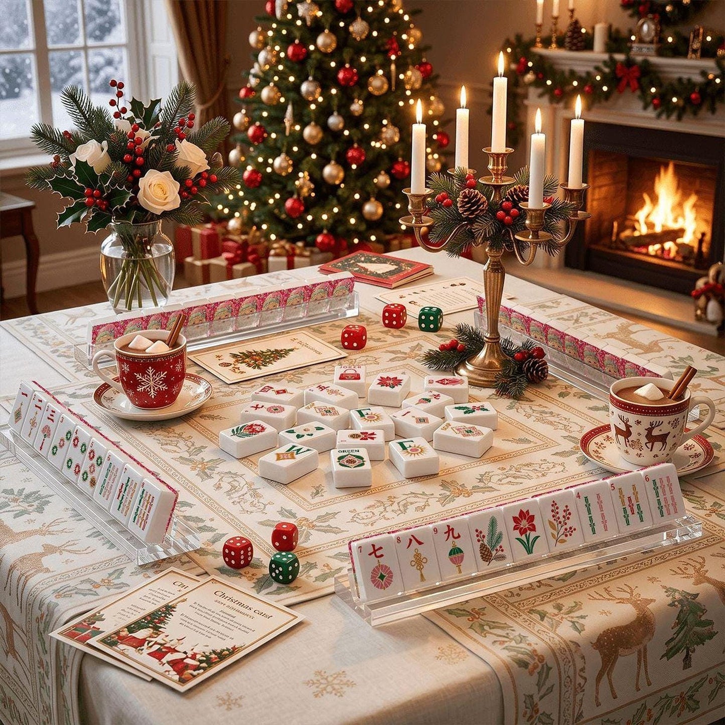 Santa Mahjong Tiles Set, Jolly Christmas Design for Holiday Game Nights