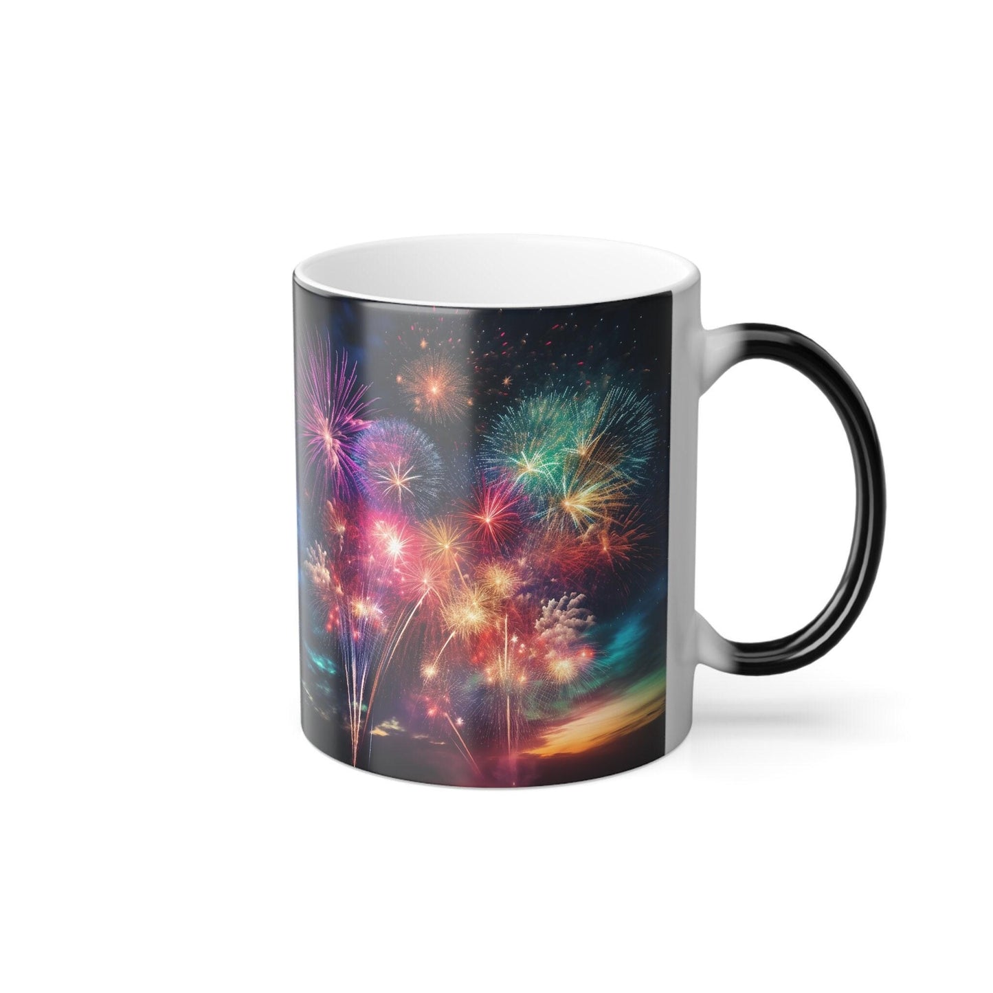 Housewarming Display Mug, 11oz Ceramic Fireworks Color-Changing Design, Glossy Finish