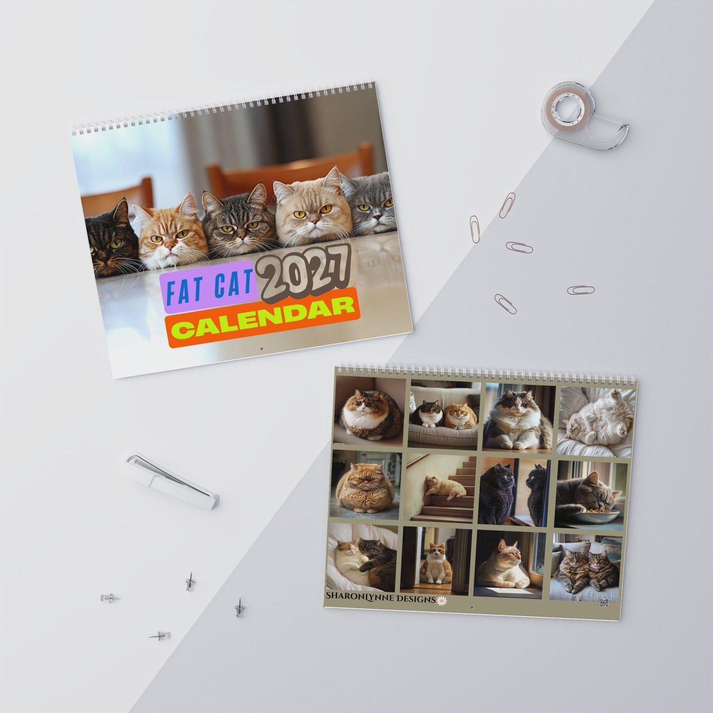 Fat Cat 2027 Wall Calendar | Playful Pet Photos, Writable Grid