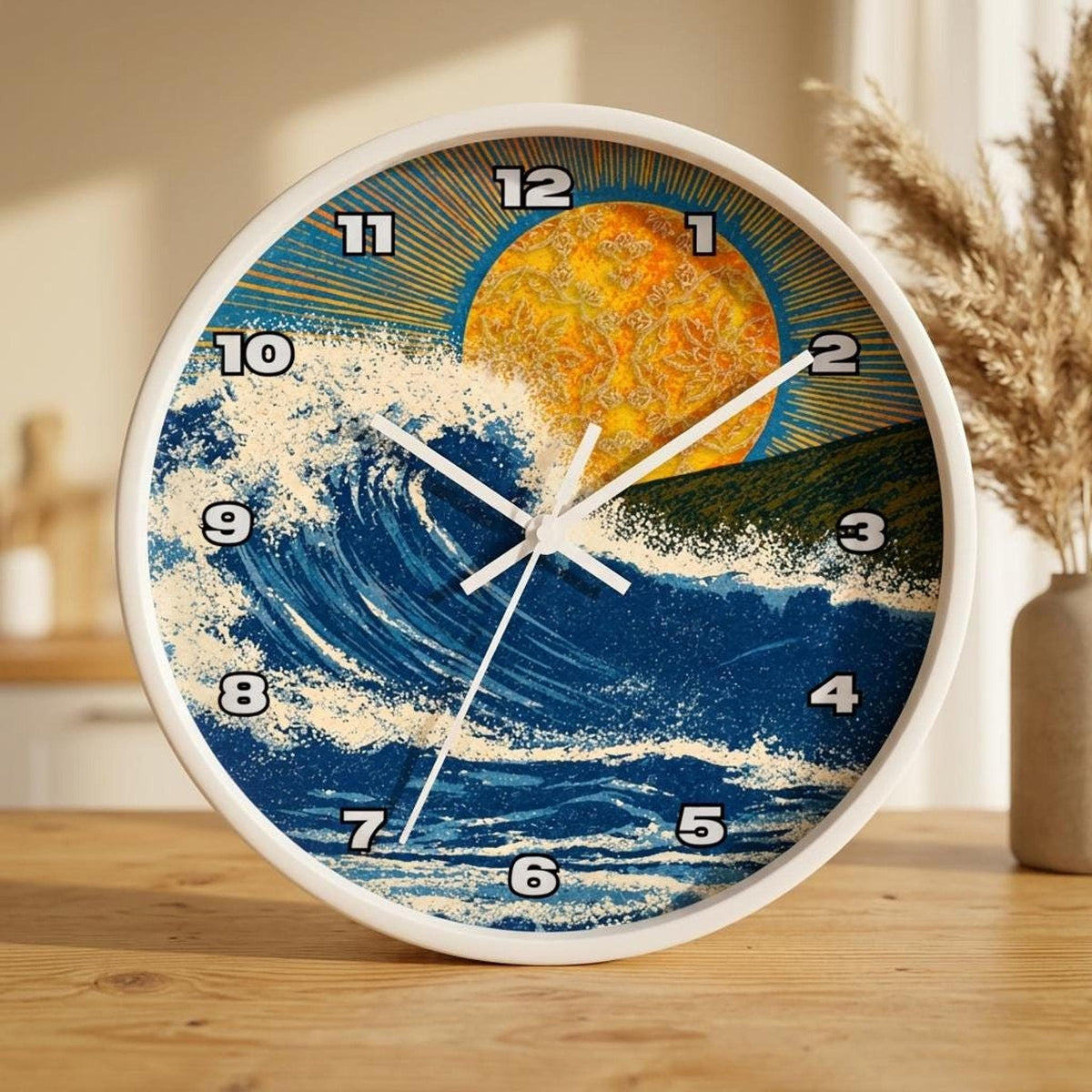 Ocean Wave Wall Clock, 10-Inch Plexiglass Face, Wooden Frame