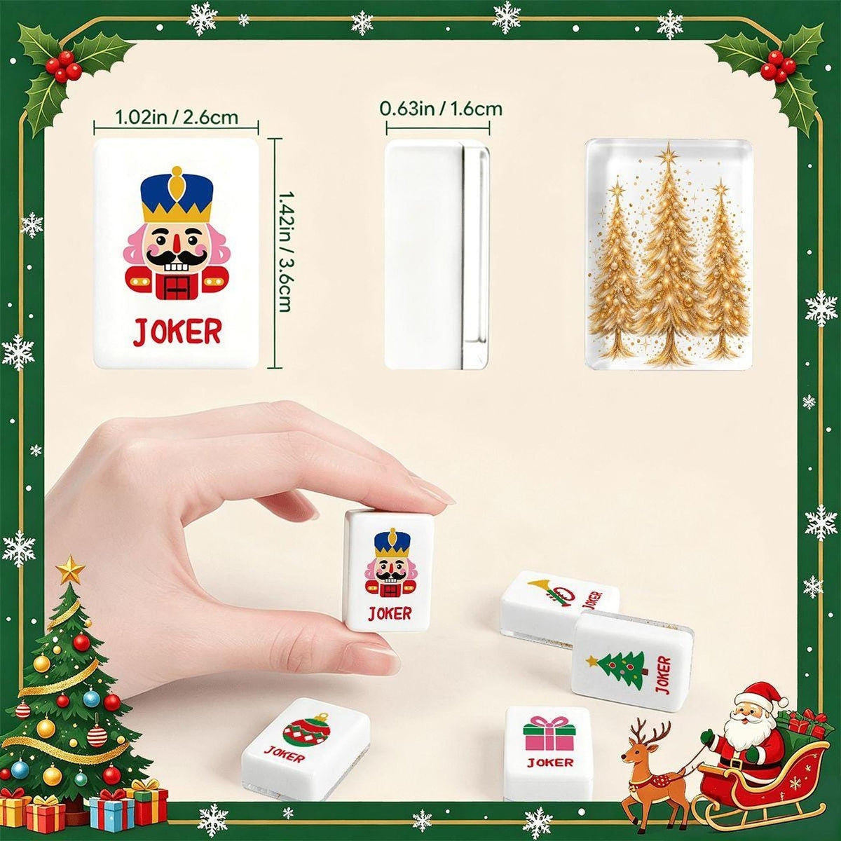 Golden Christmas Tree American Mahjong Set, 160 Acrylic Tiles, UV Printed