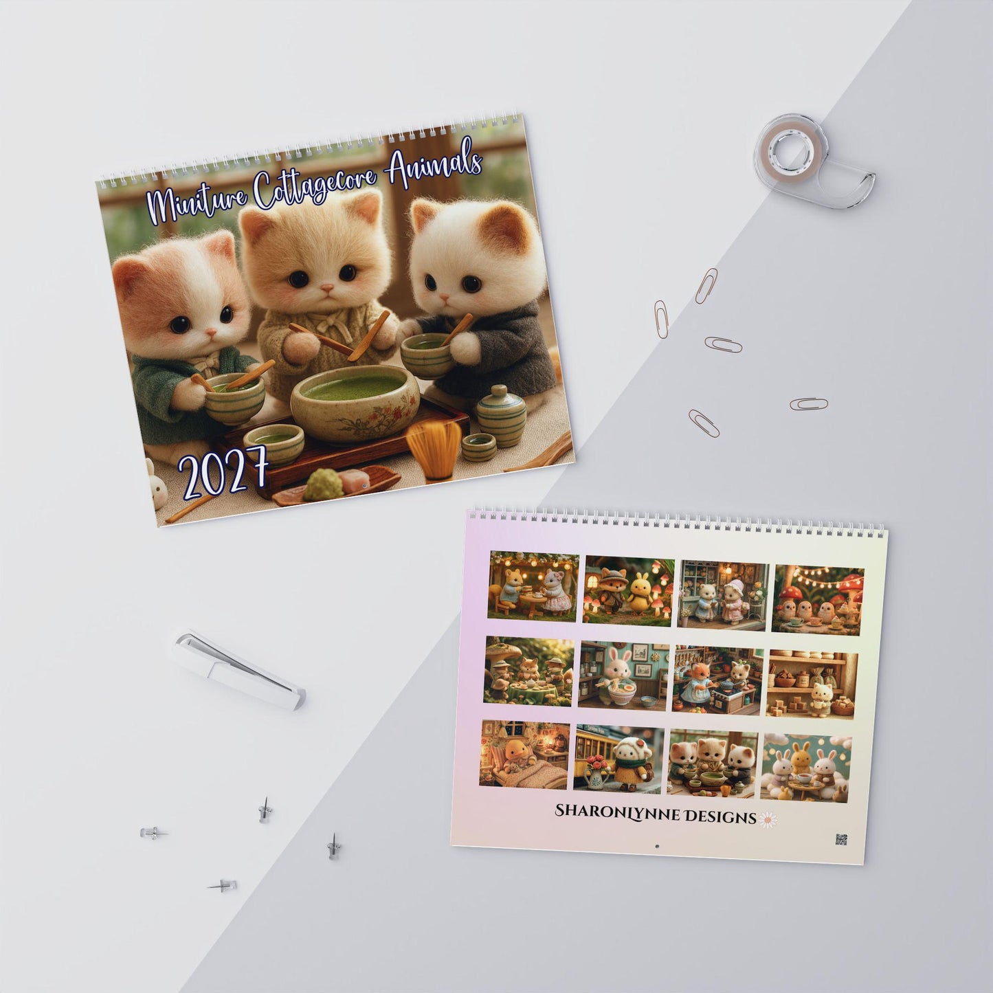 2027 Miniature Cuddly Animal Tea Party Wall Calendar