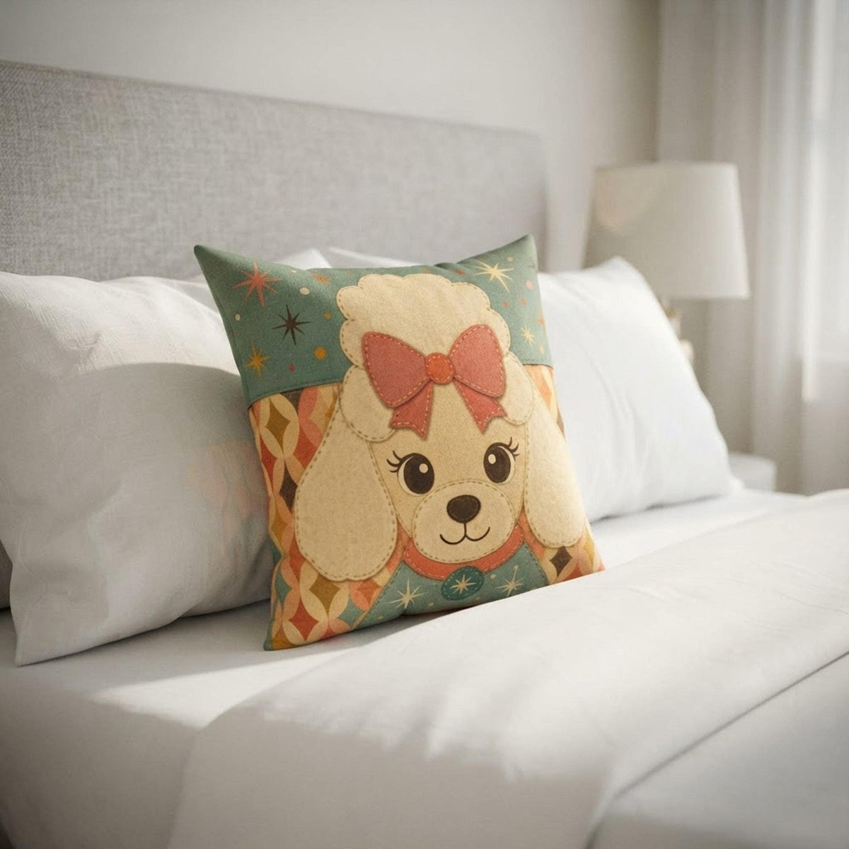 Dog Face Pillow, Faux Suede Double-Sided Square Poodle Design With Recycled Polyester Insert