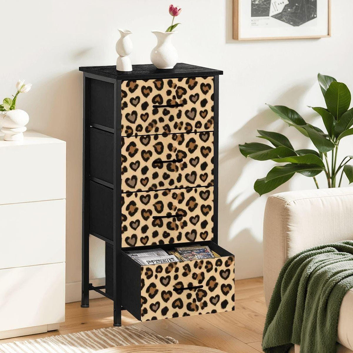 Cheetah Dresser, 4-Drawer Dorm Room Storage Organizer with Steel Frame