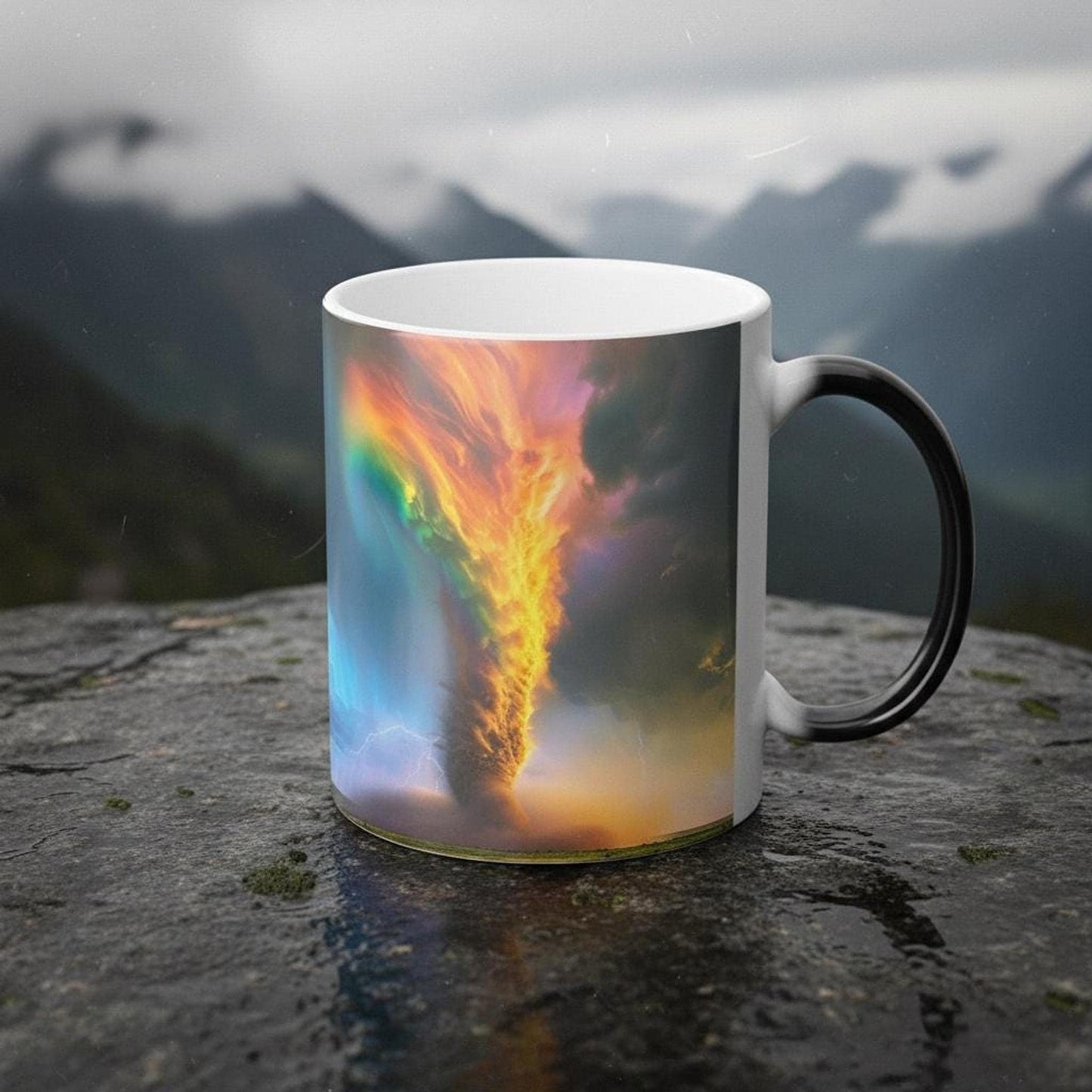 Magical Coffee Mug, Heat-Reactive Ceramic Tornado Design, Glossy Black 11oz