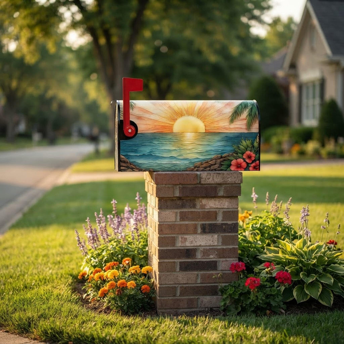 Sunny Beach Magnetic Mailbox Cover - Coastal Ocean Decor for Outdoor Post Mail Box