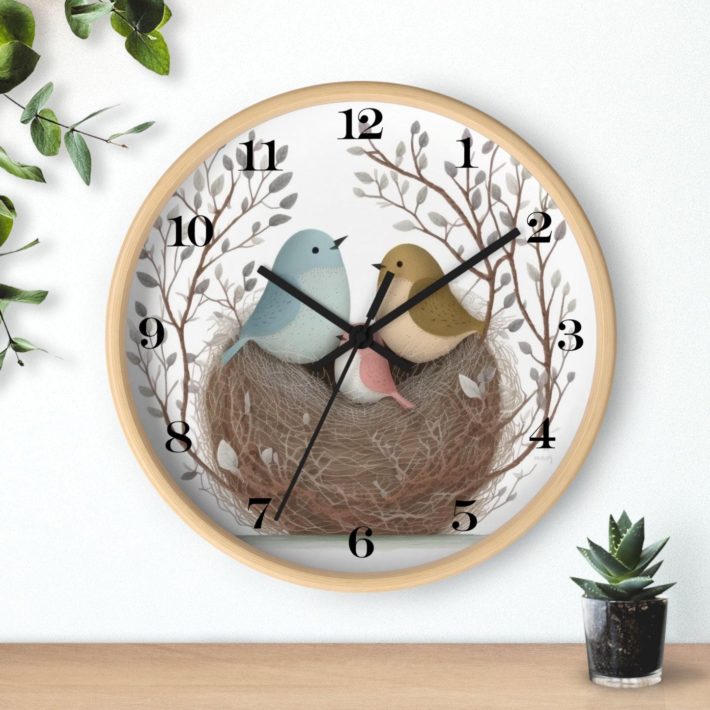 Bird Wall Clock, 10 x 10 Silent Family Of Plexiglass Face