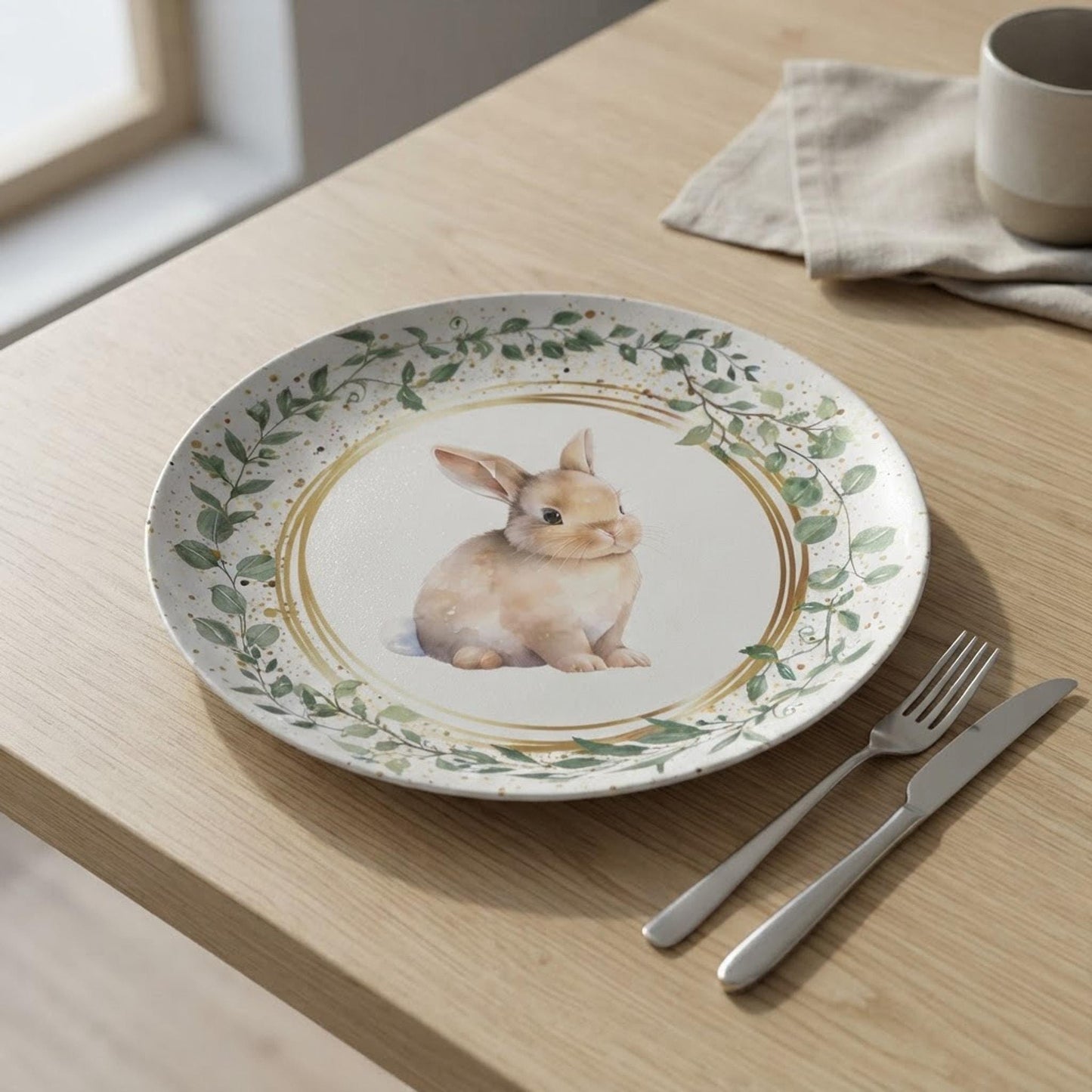 Festive Tableware, Easter Dinner Plate, 10 x 10 ThermoSaf Plastic Bunny Design