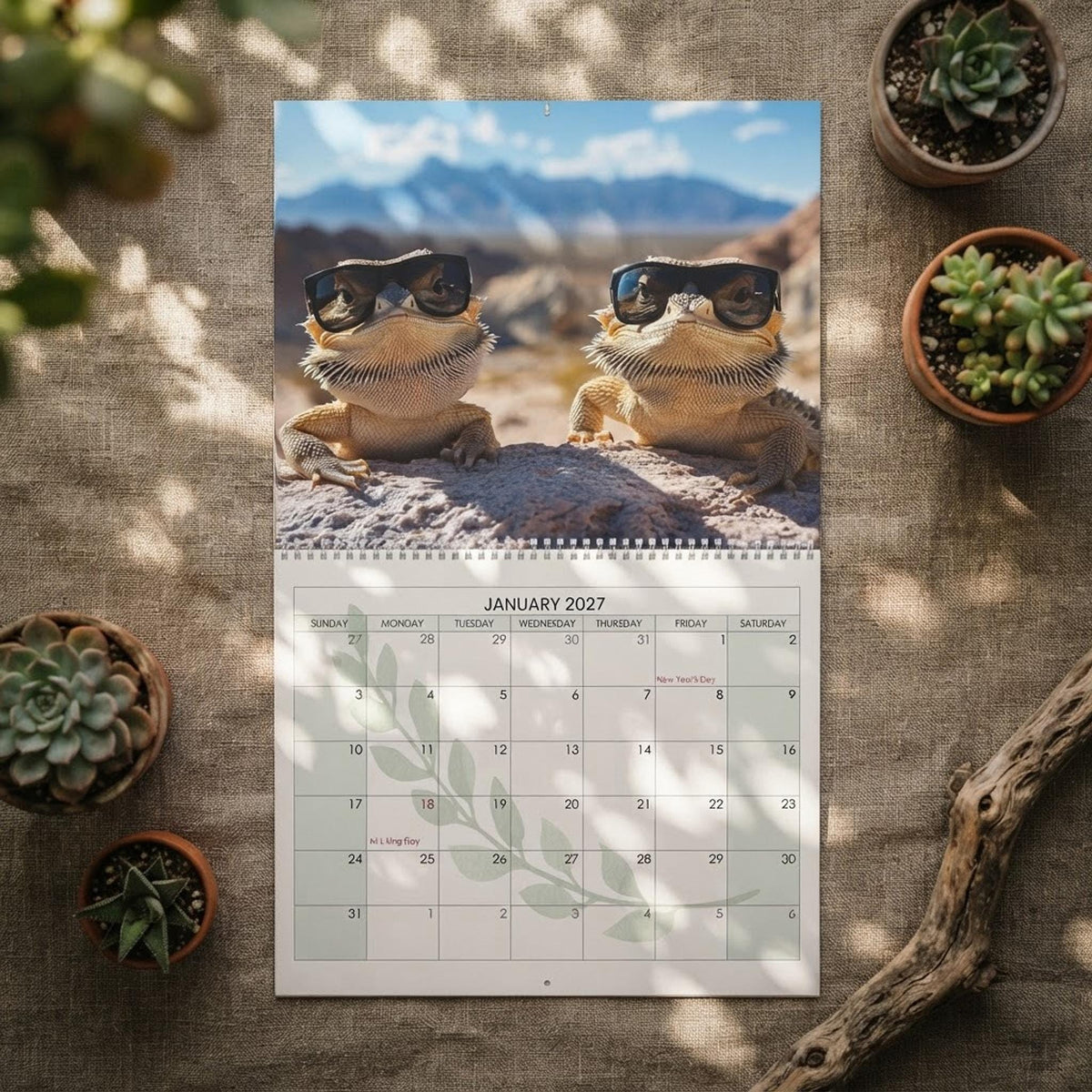 2027 Bearded Dragon Wall Calendar | Customizable Reptile Photos (11"x8.5" or 14"x11.5")