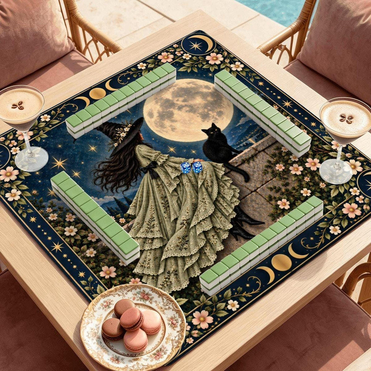 American Mahjong Mat, Polyester Surface With Rubber Backing, Roll-Up Design