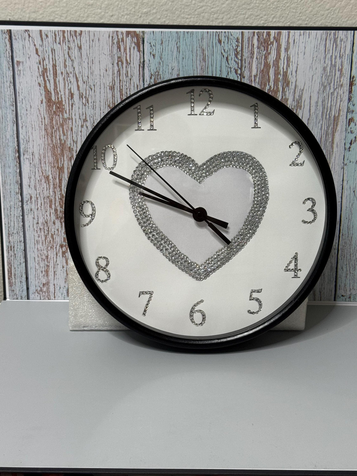 Heart Wall Clock, 10-Inch 100% Wood Frame Rhinestone