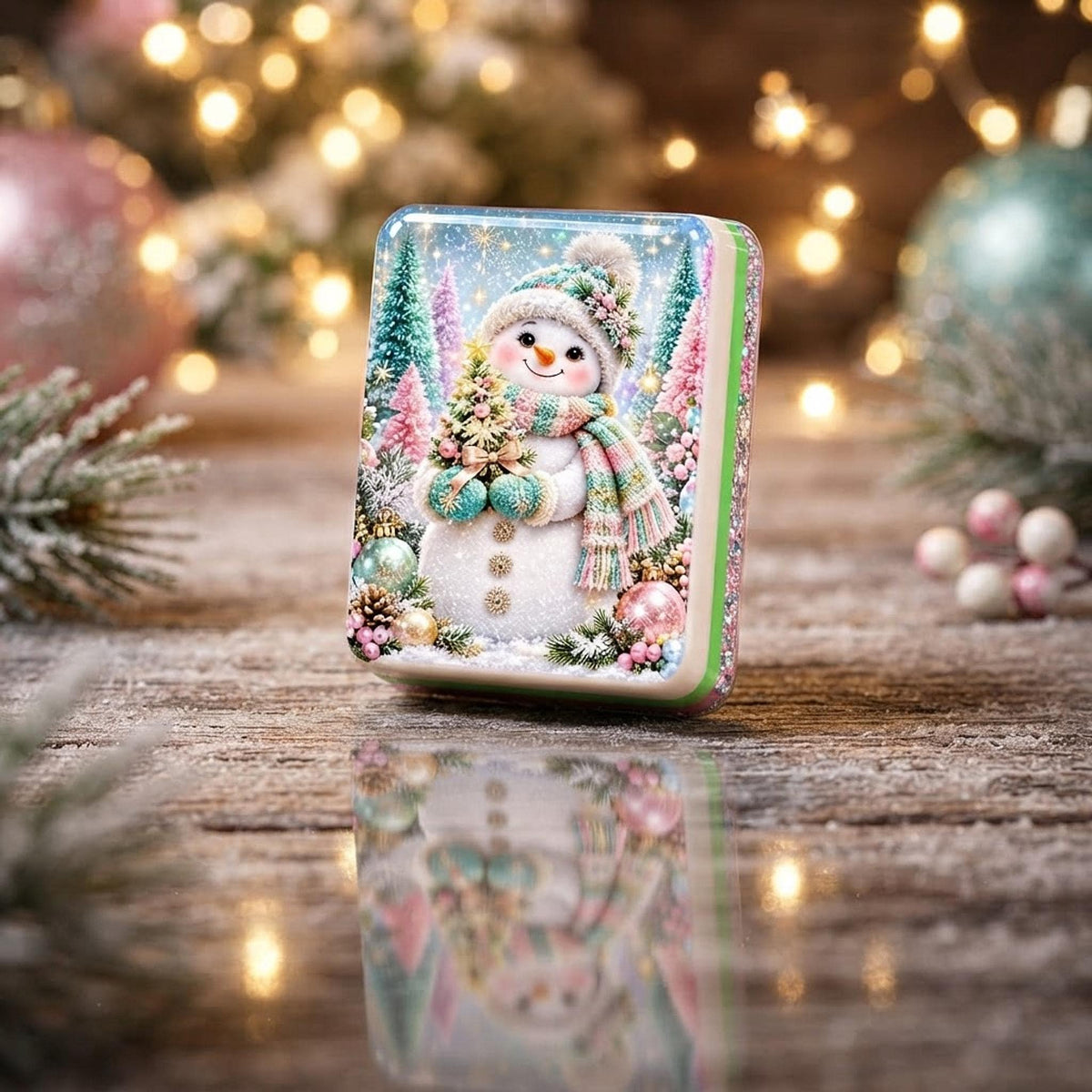 Snowman Christmas Mahjong Tile Set, Acrylic American Pastel Holiday Design