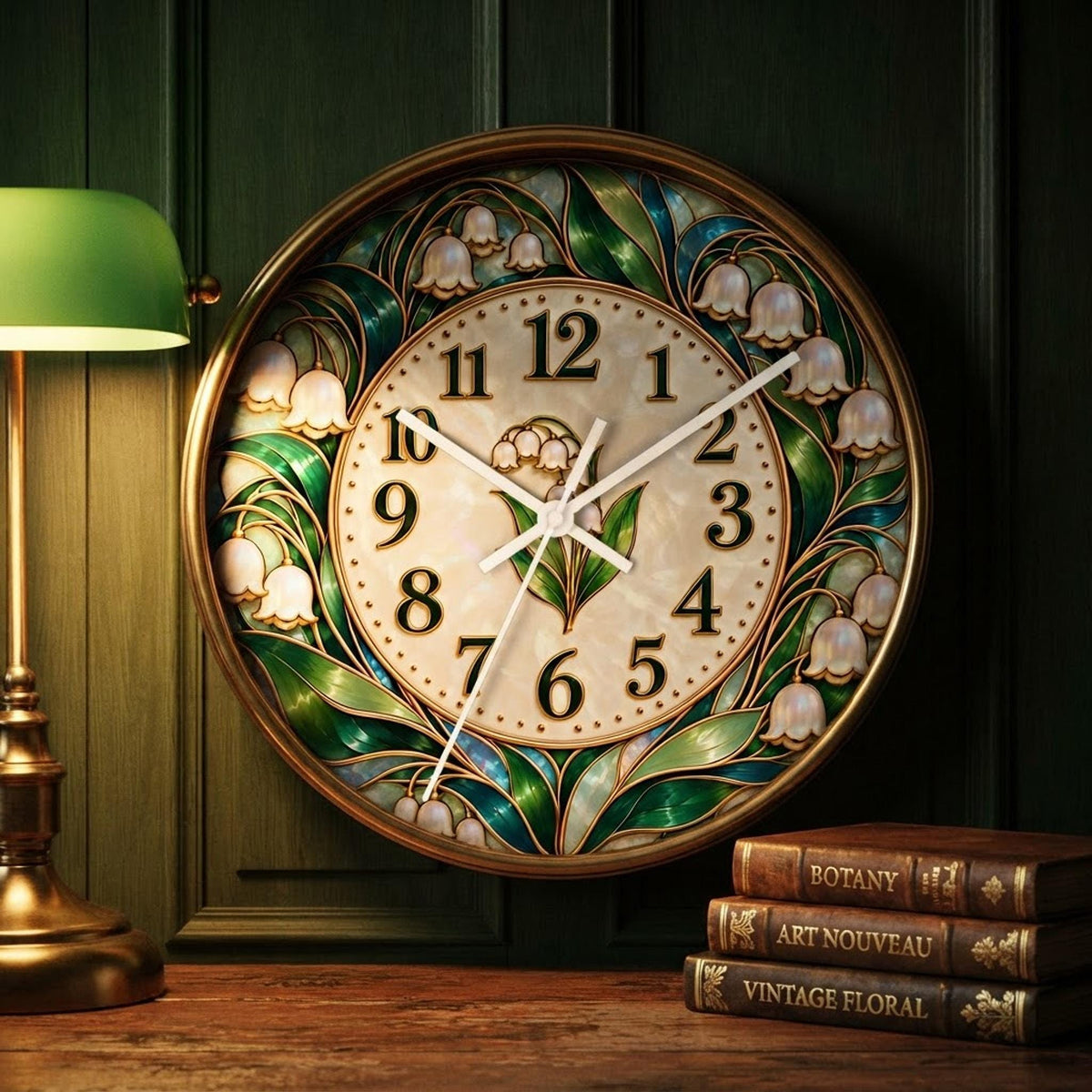 Floral Wall Clock With Lily Of The Valley, Silent Wooden Botanical