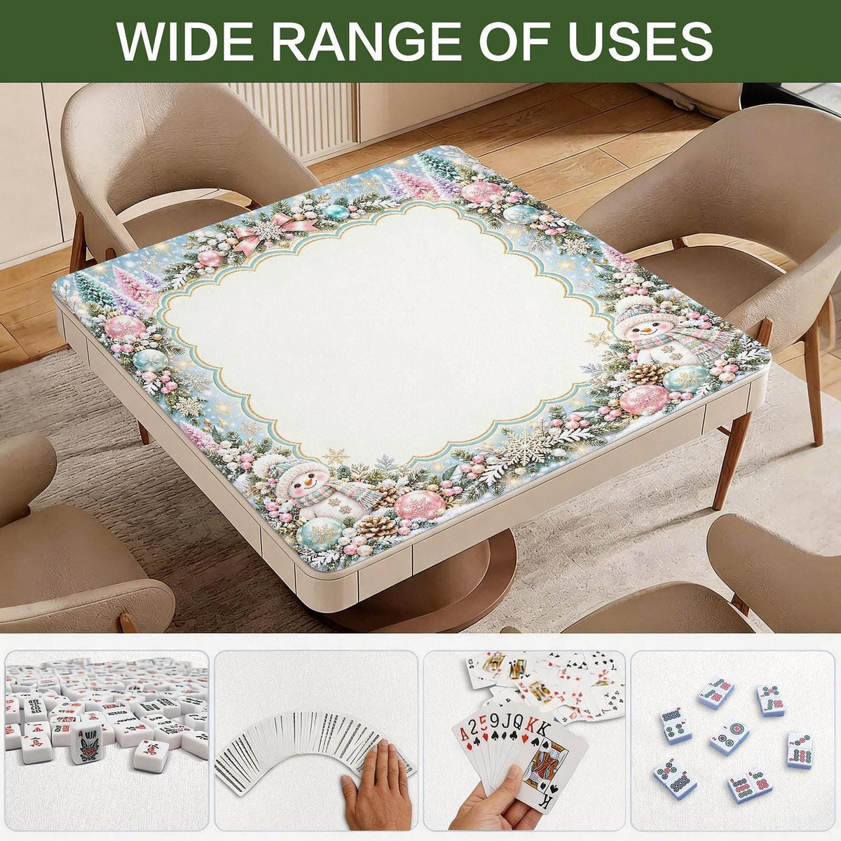 Snowman Mahjong Mat, 33 x 33, Made in the USA