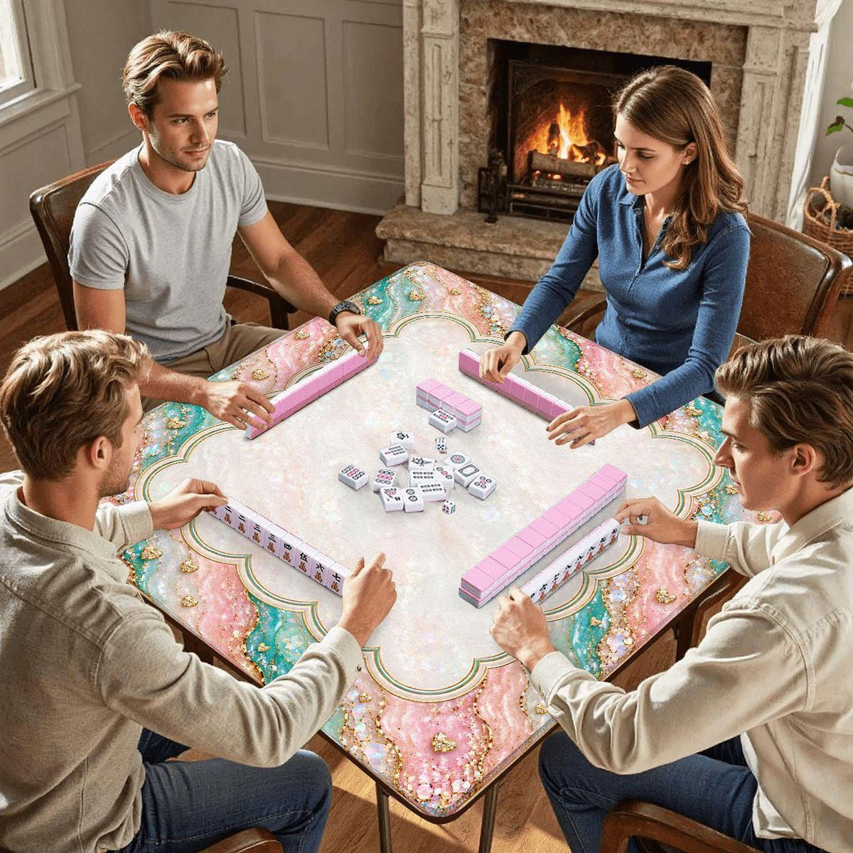 Opal Heart Mahjong Mat 33"x33" (Ship Rolled up)