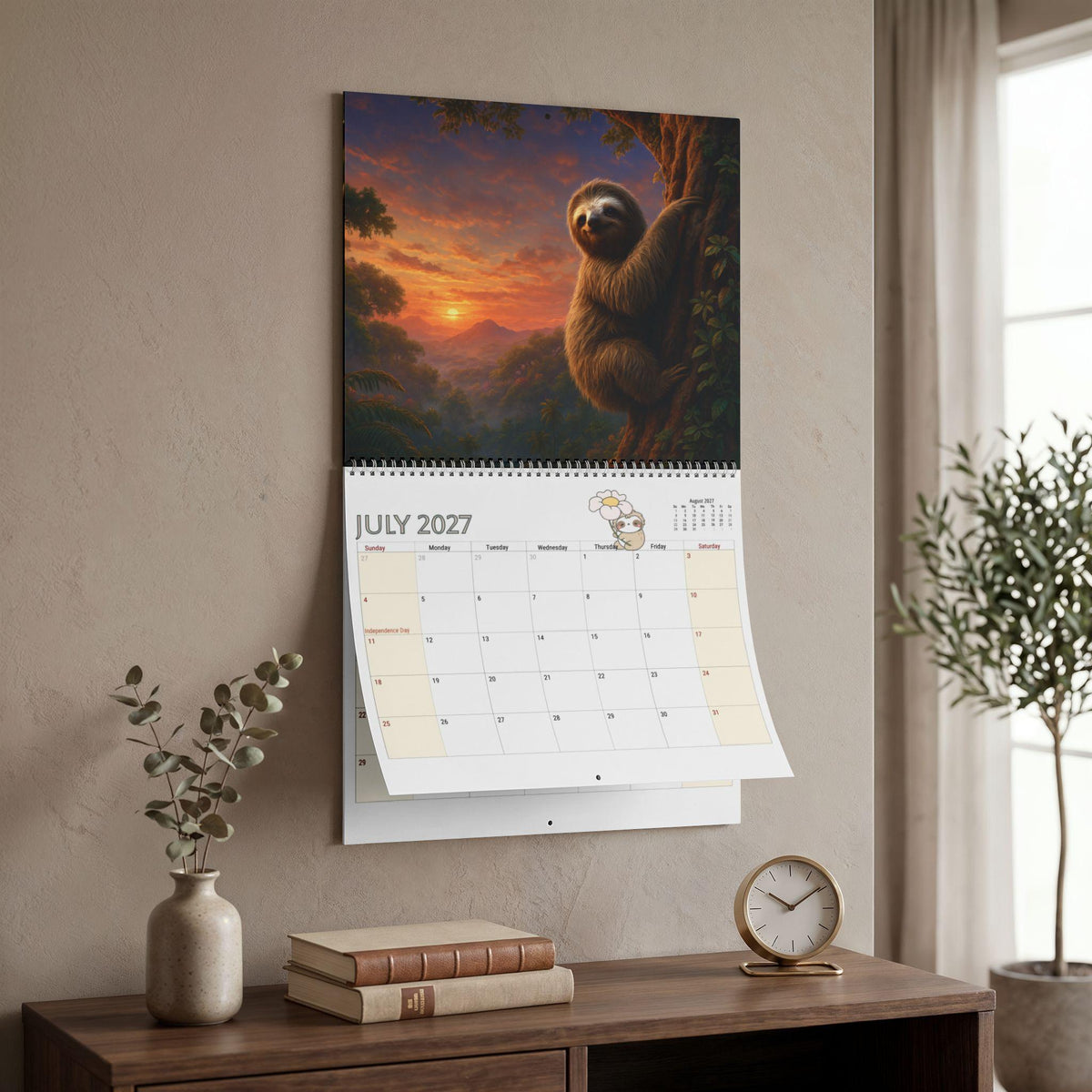 2027 Sloth Wall Calendar | Vibrant Rainforest Illustrations, Writable Planner (Spiral Bound)