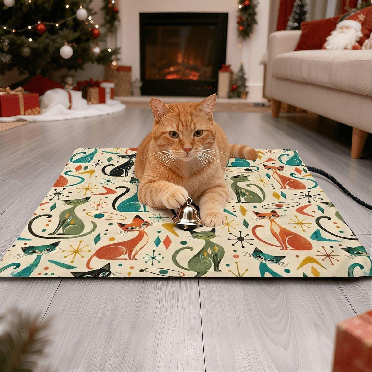 Retro Cat Heating Pad - Warm Pet Bed Mat for Indoor Cats, Electric Heated Blanket