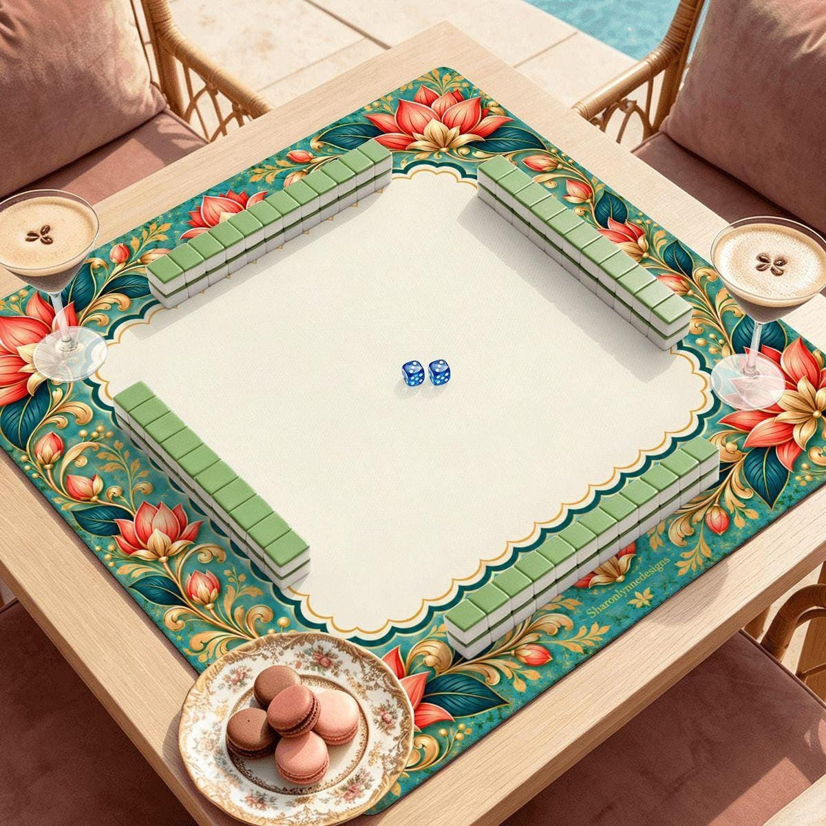 Lotus Mahjong Mat – Smooth Surface, Non-Slip Rubber Backing & Storage Bag, Made in USA