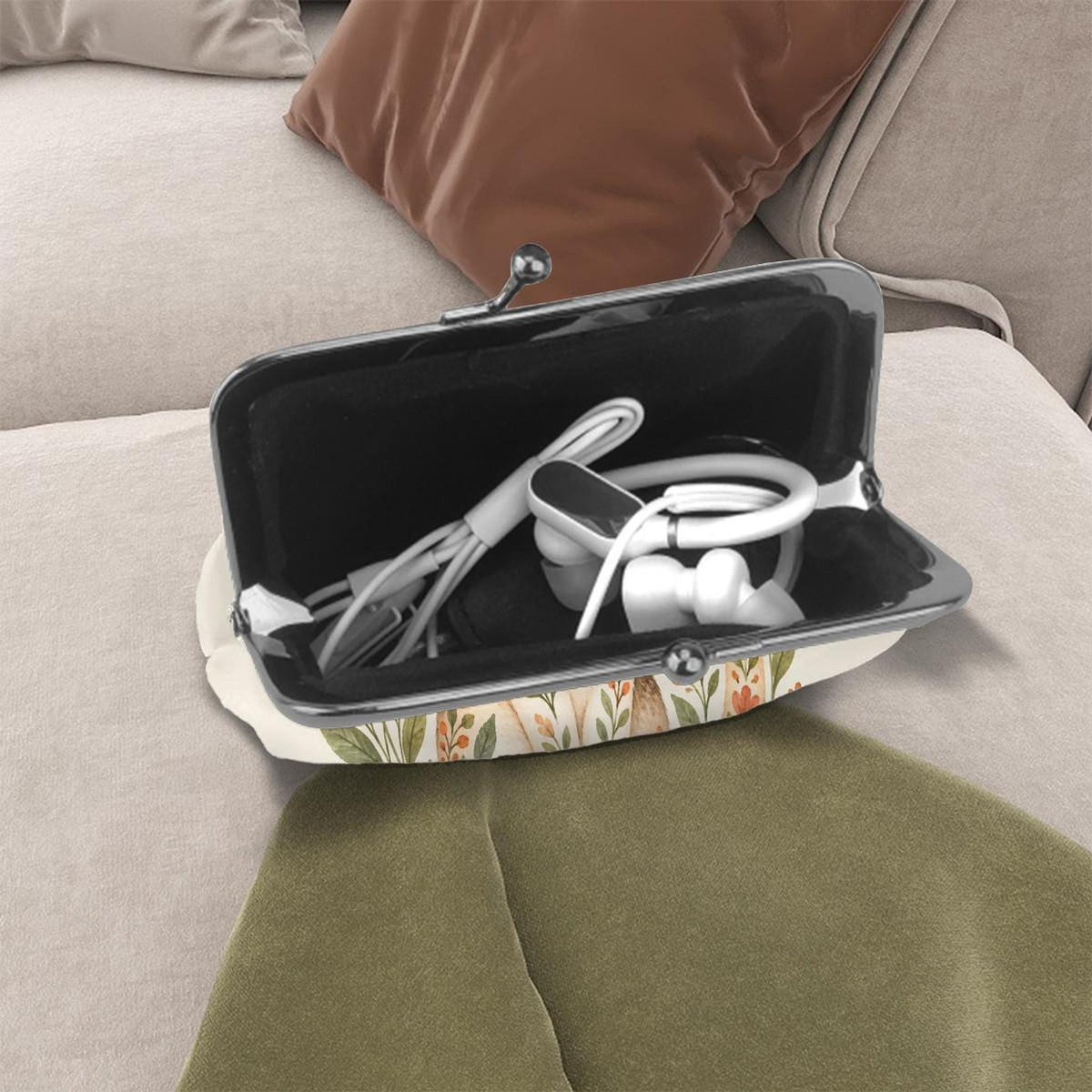 Floral Cat Coin Purse, 4.5 × 4.1 Inch Faux Leather Wallet