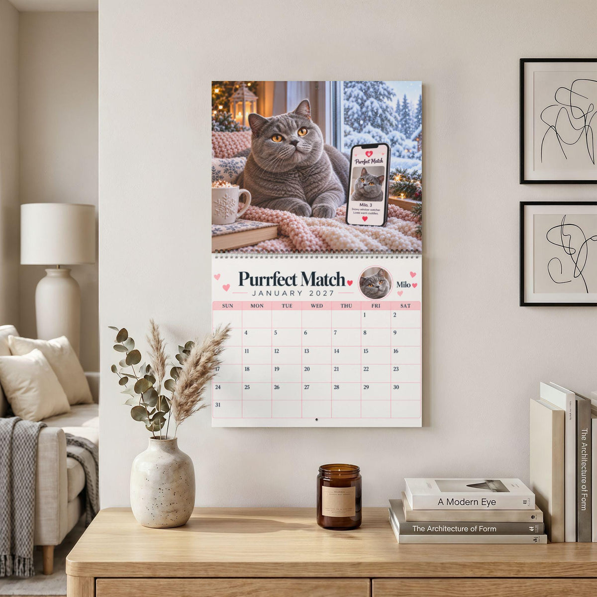 Purrfect Match Wall Calendar | 2027 Cat Photos, Monthly Planner