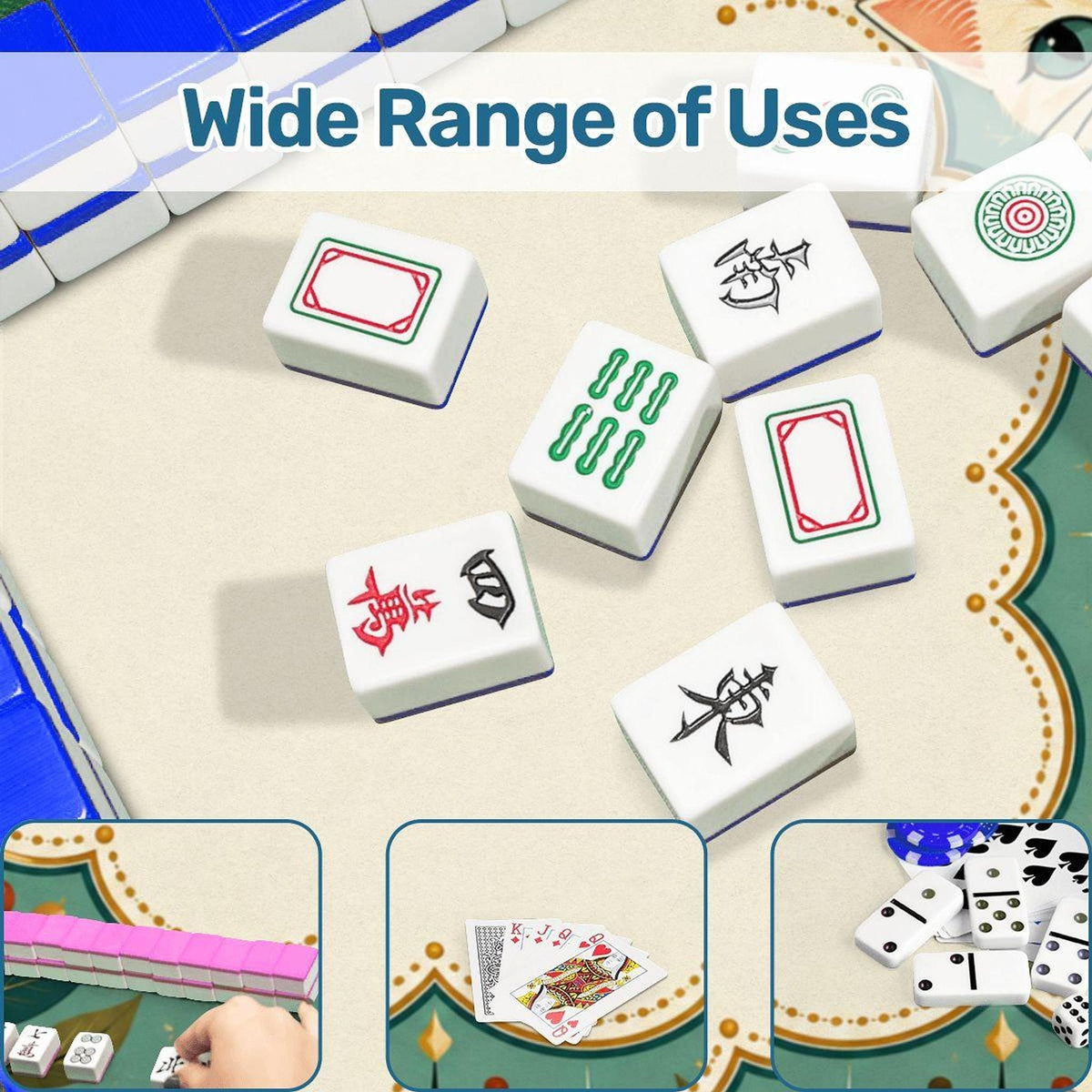 Retro Cat Mahjong Mat, American Game Mat with Non-Slip Rubber Backing