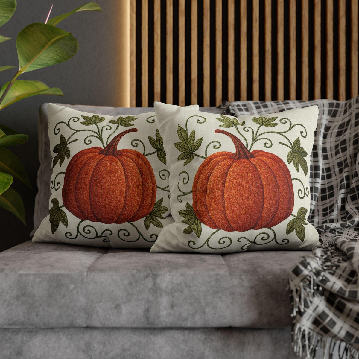 Decorative Farmhouse Pillowcase, 100% Faux Suede Double-Sided Pumpkin Print, Four Sizes