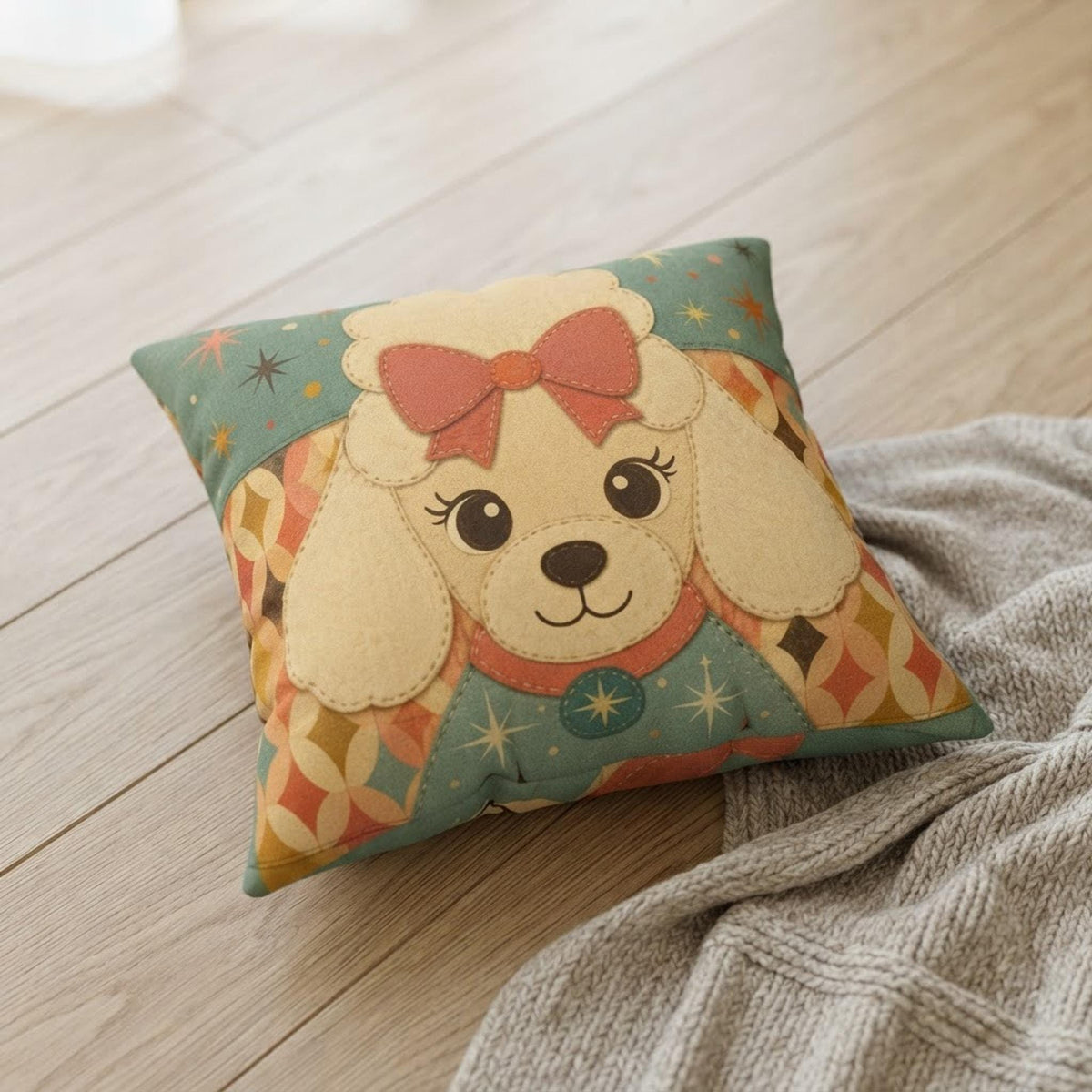 Dog Face Pillow, Faux Suede Double-Sided Square Poodle Design With Recycled Polyester Insert