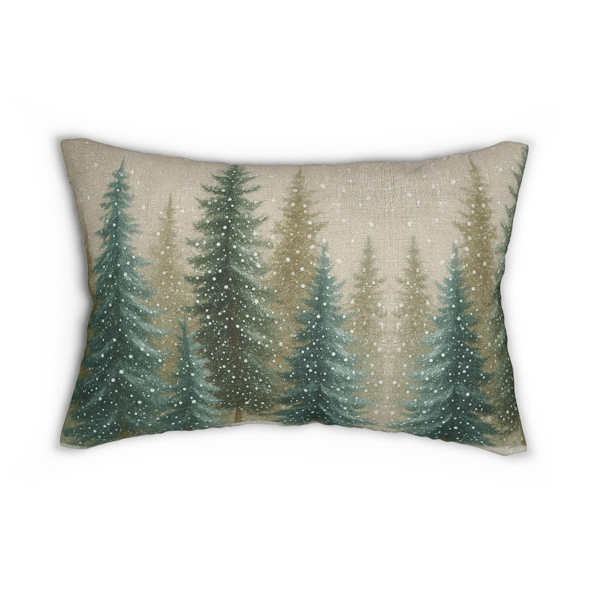 Snowy Pine Pillow, Polyester Lumbar Throw Cushion with Double-Sided Evergreen Design