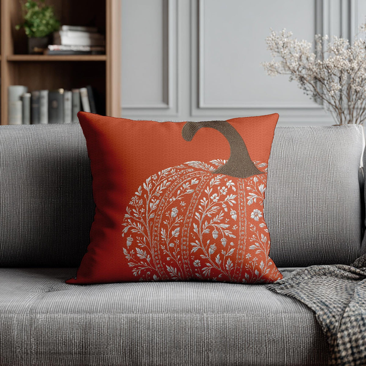 Autumn Pumpkin Square Pillowcase, Faux Suede Double-Sided Print with Concealed Zipper