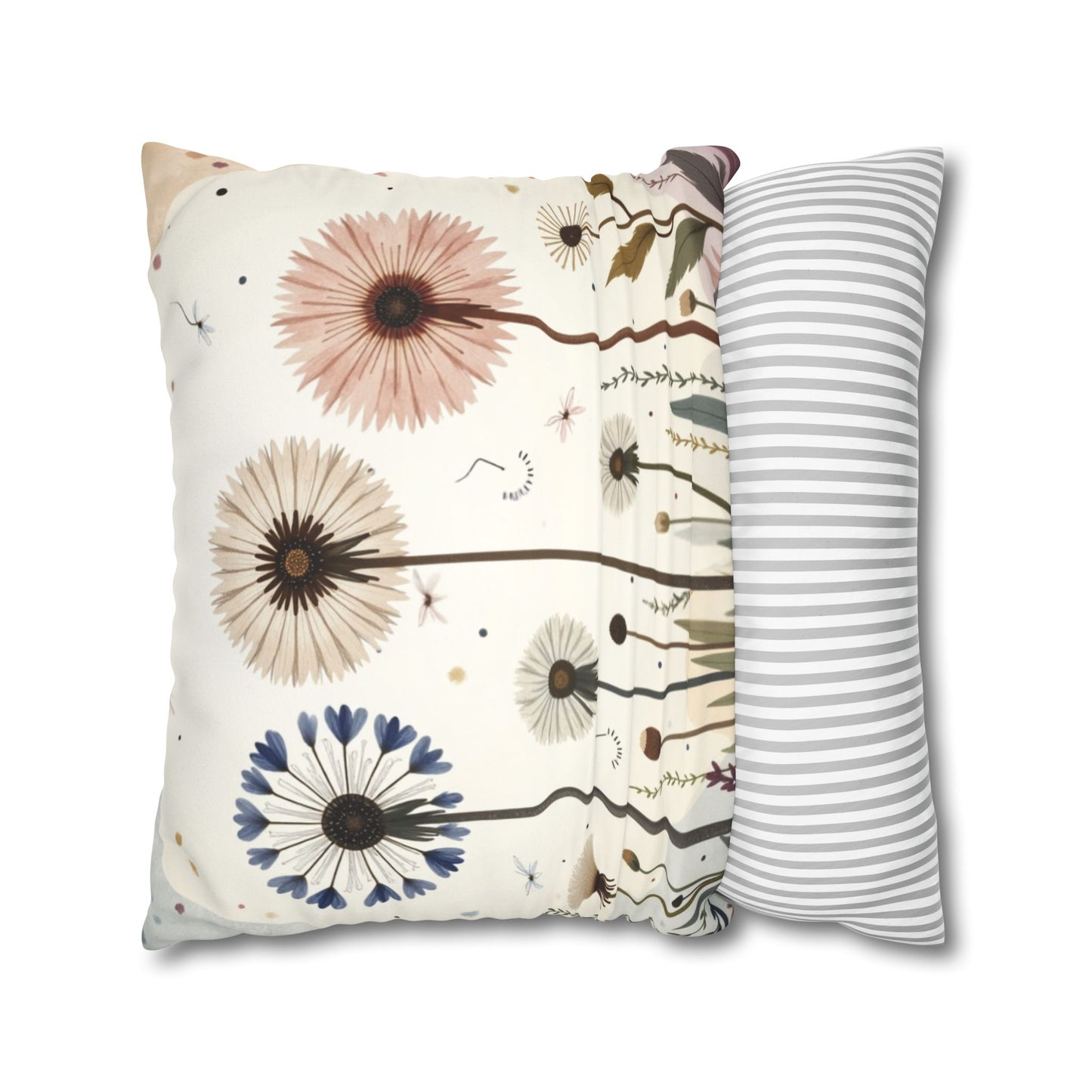 Dandelion Field Pillow Faux Suede Square Pillowcase, Floral Decorative Throw