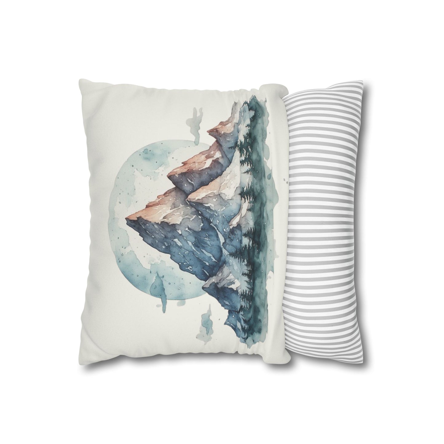 Watercolor Mountain Landscape Faux Suede Square Pillowcase | Mountain Print Pillow