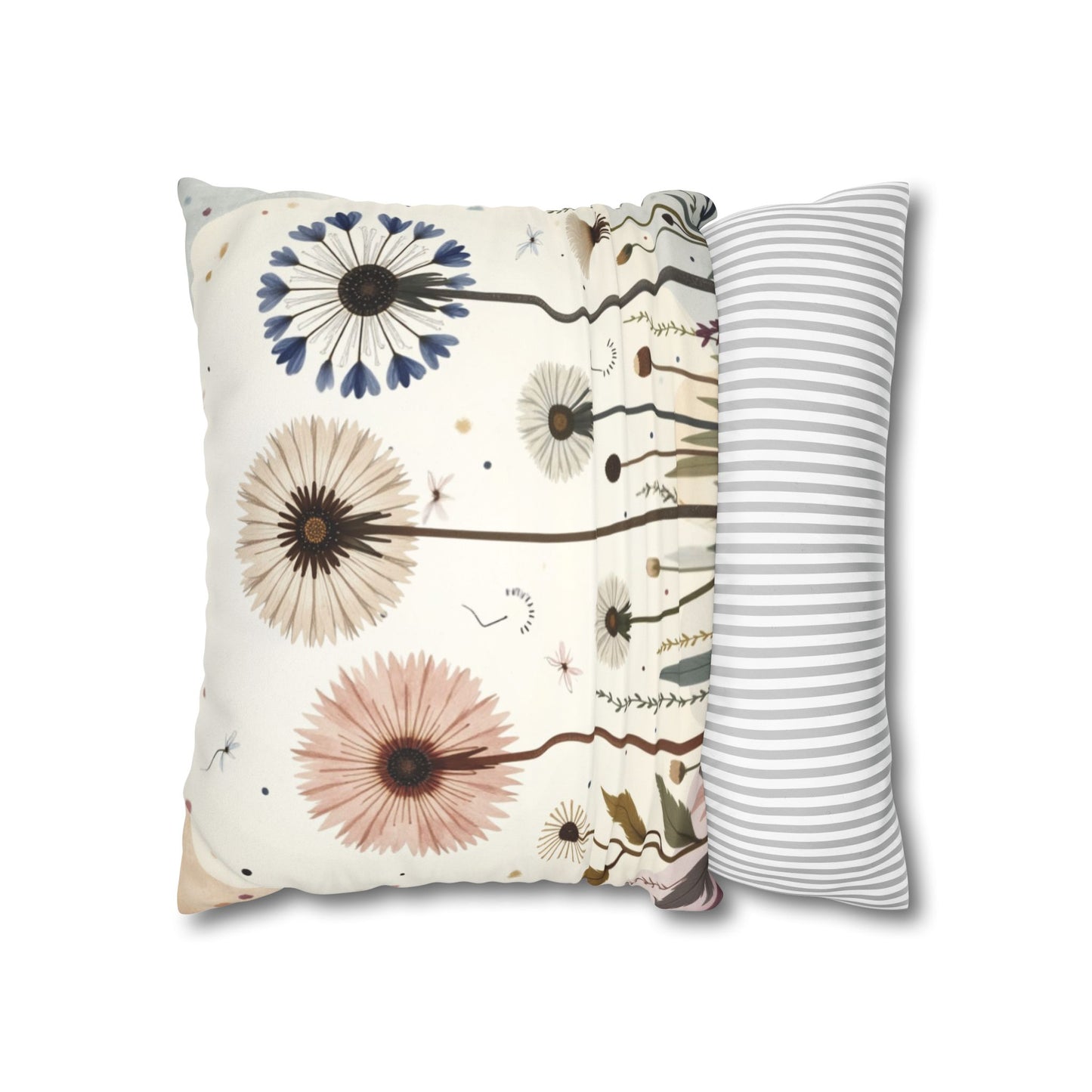 Dandelion Field Pillow Faux Suede Square Pillowcase, Floral Decorative Throw