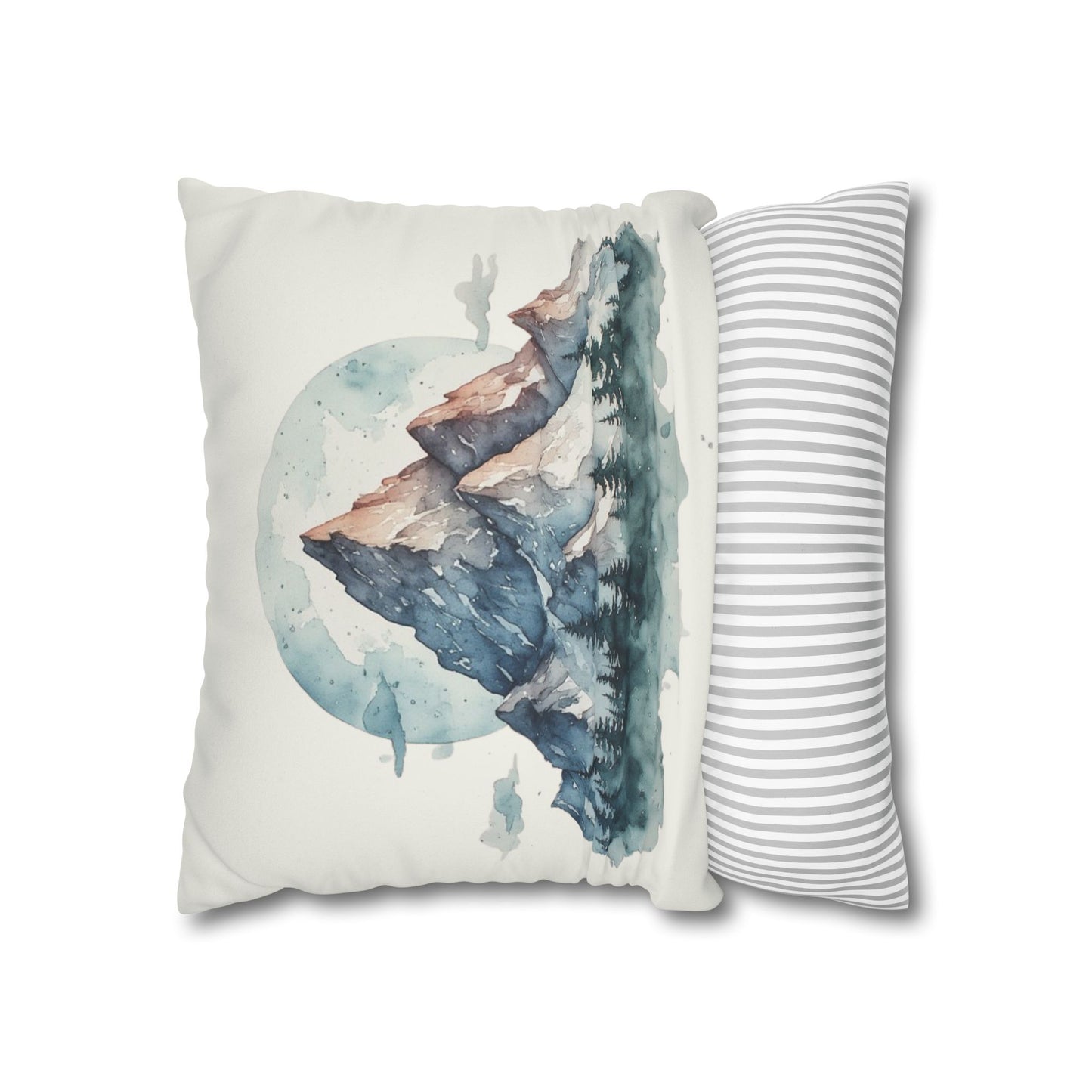 Watercolor Mountain Landscape Faux Suede Square Pillowcase | Mountain Print Pillow