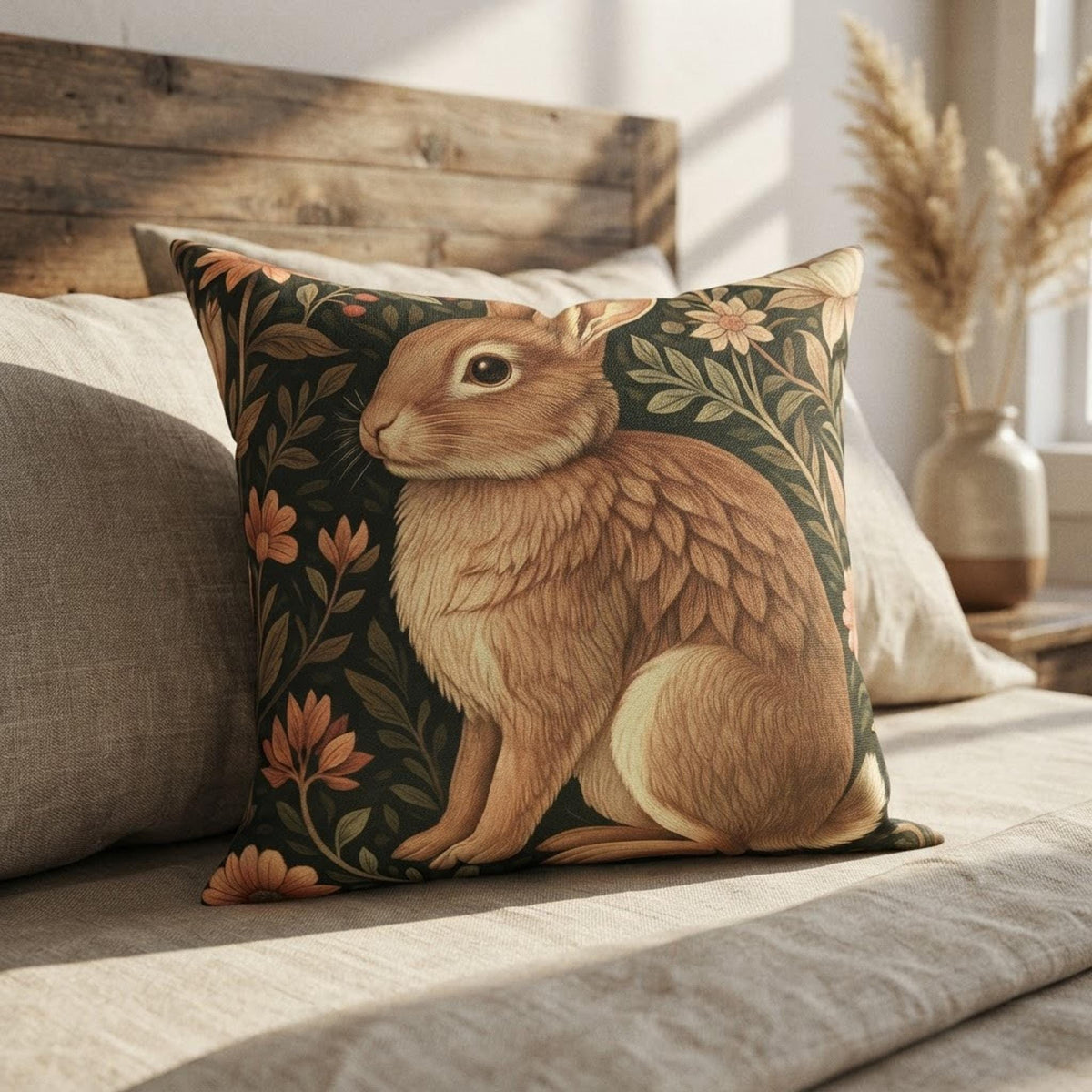 Faux Suede Bunny Pillow Cover, Double-Sided Print with Polyester Insert