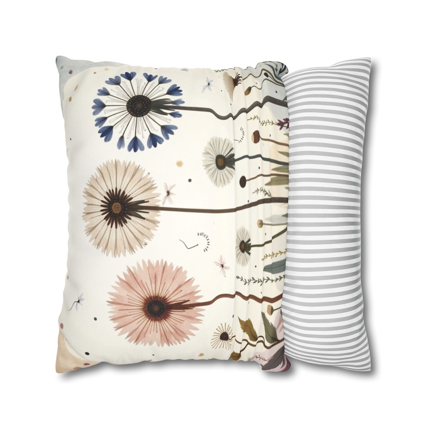 Dandelion Field Pillow Faux Suede Square Pillowcase, Floral Decorative Throw