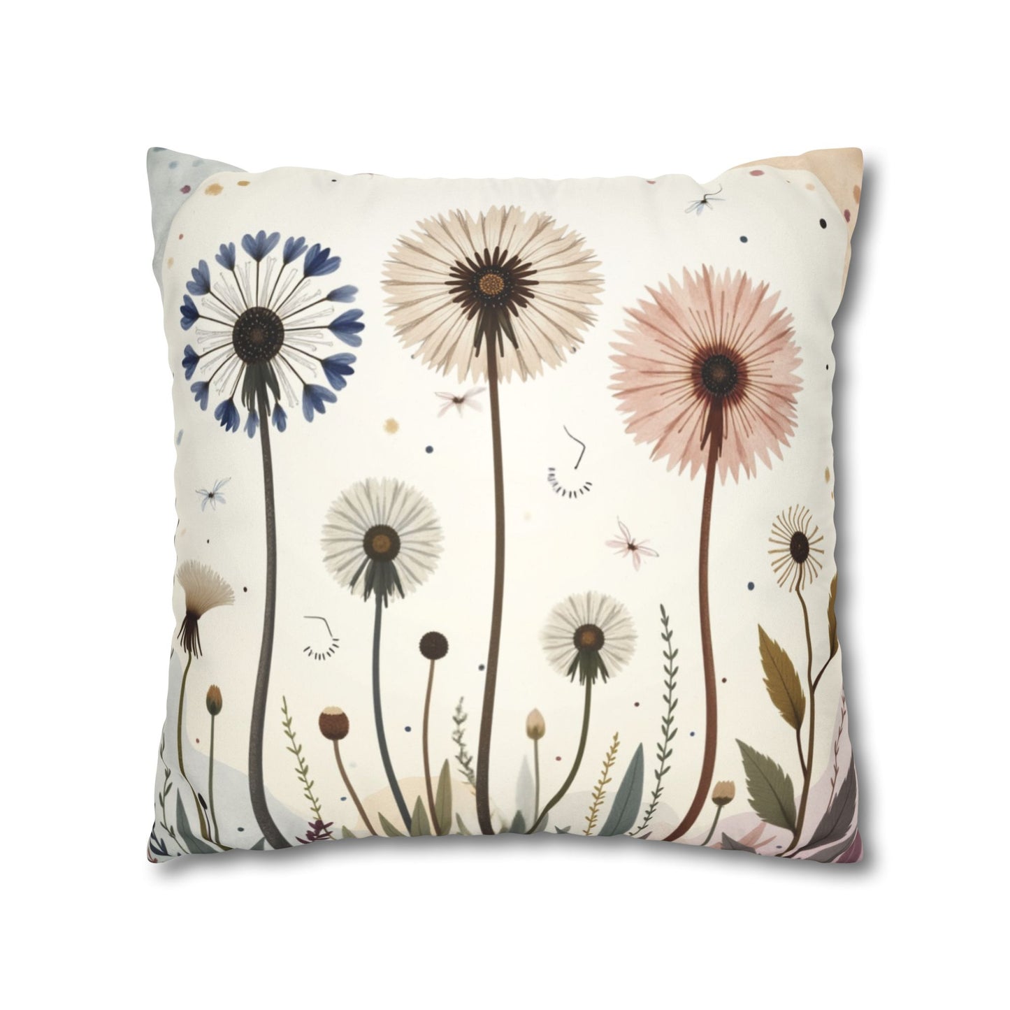 Dandelion Field Pillow Faux Suede Square Pillowcase, Floral Decorative Throw