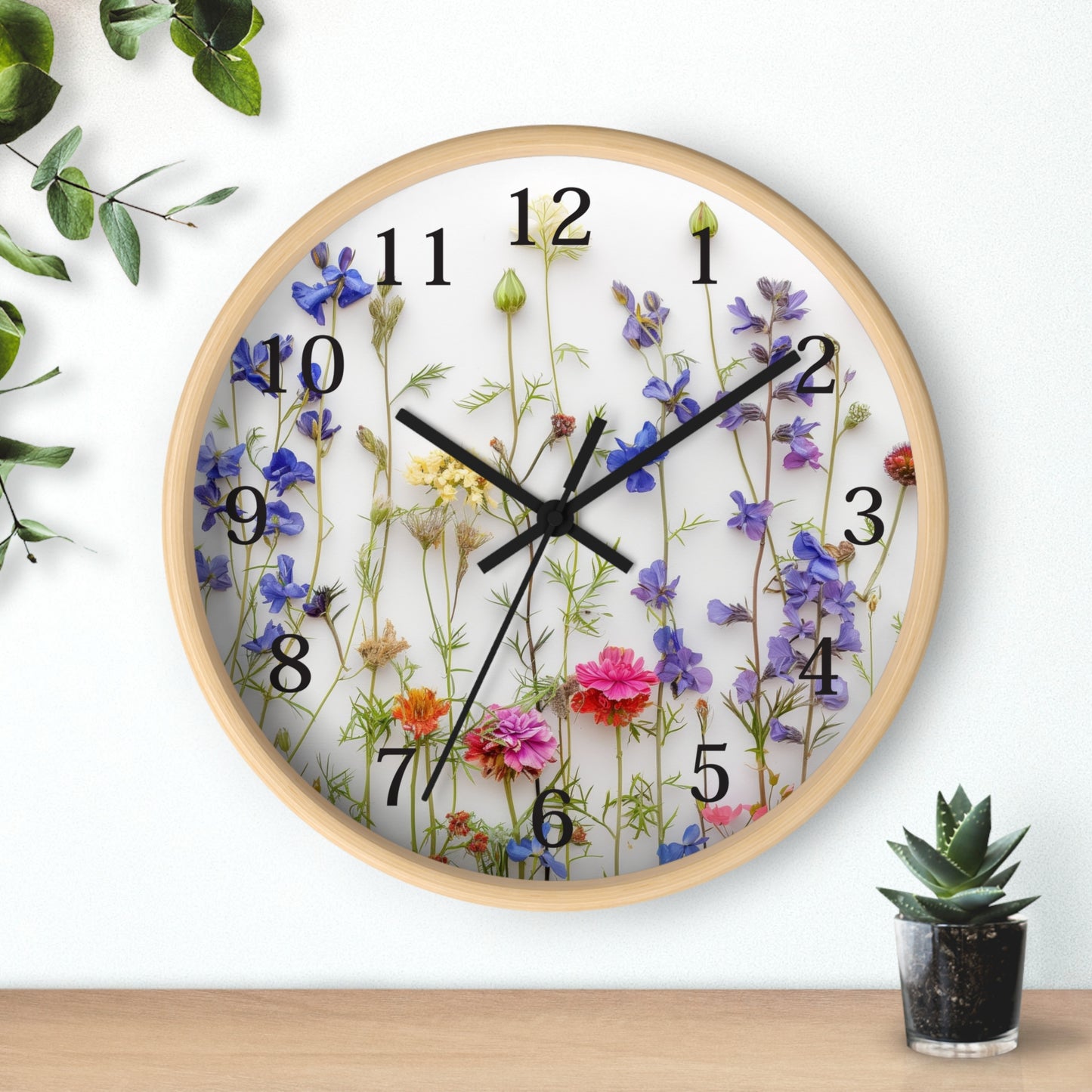 Floral Minimal Wall Clock | Modern Round Home Decor Clock