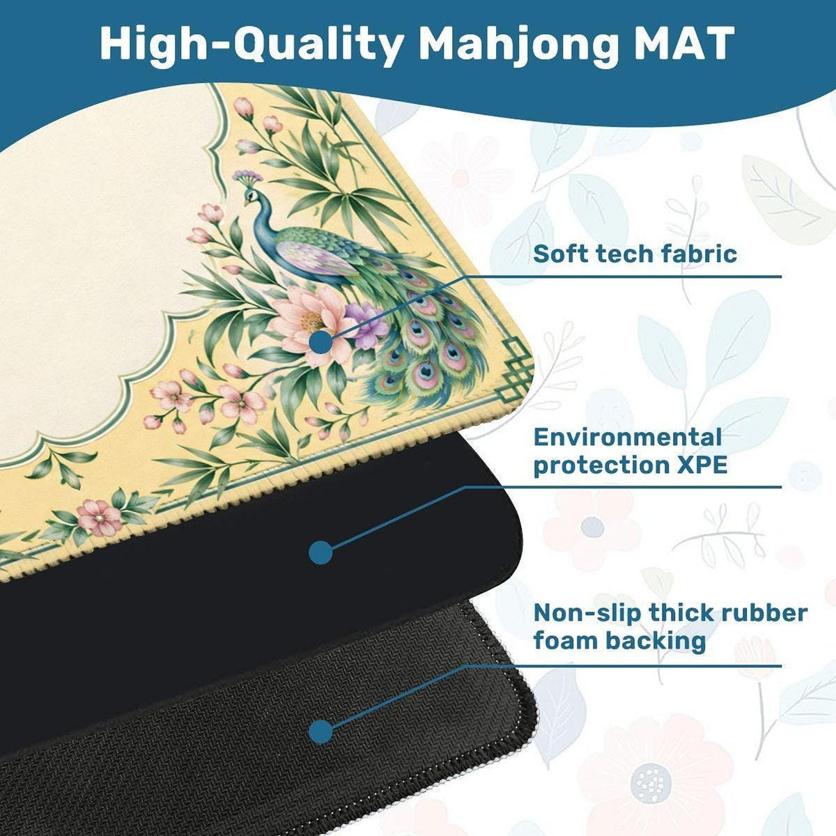 Yellow Peacock Mahjong Mat 33"x33" (Ship Rolled up)