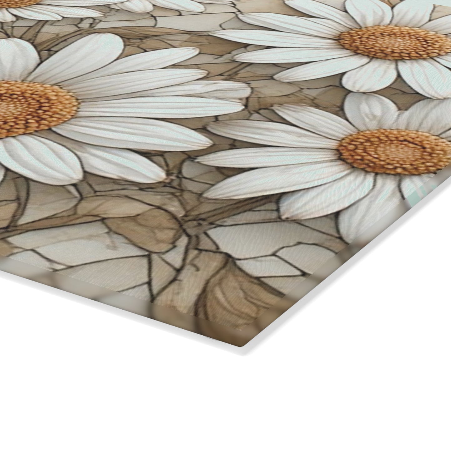White Daisy Floral Glass Cutting Board, Floral Kitchen Countertop Decor