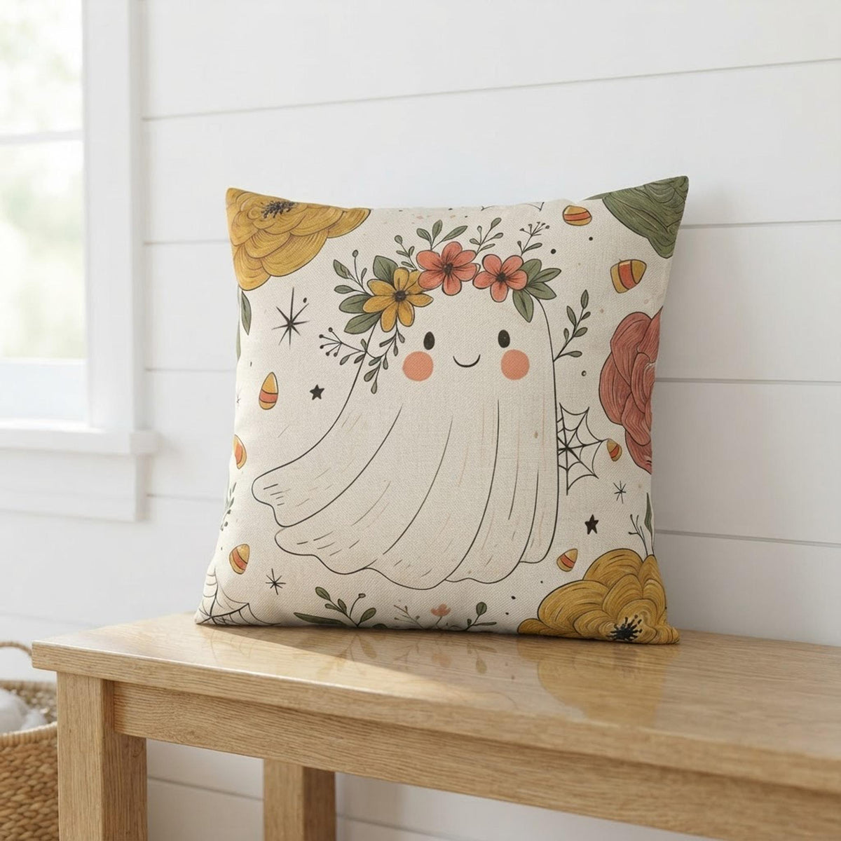 Ghost Halloween Pillowcase: Faux Suede Square Throw Pillow for Cozy Fall Home Decor