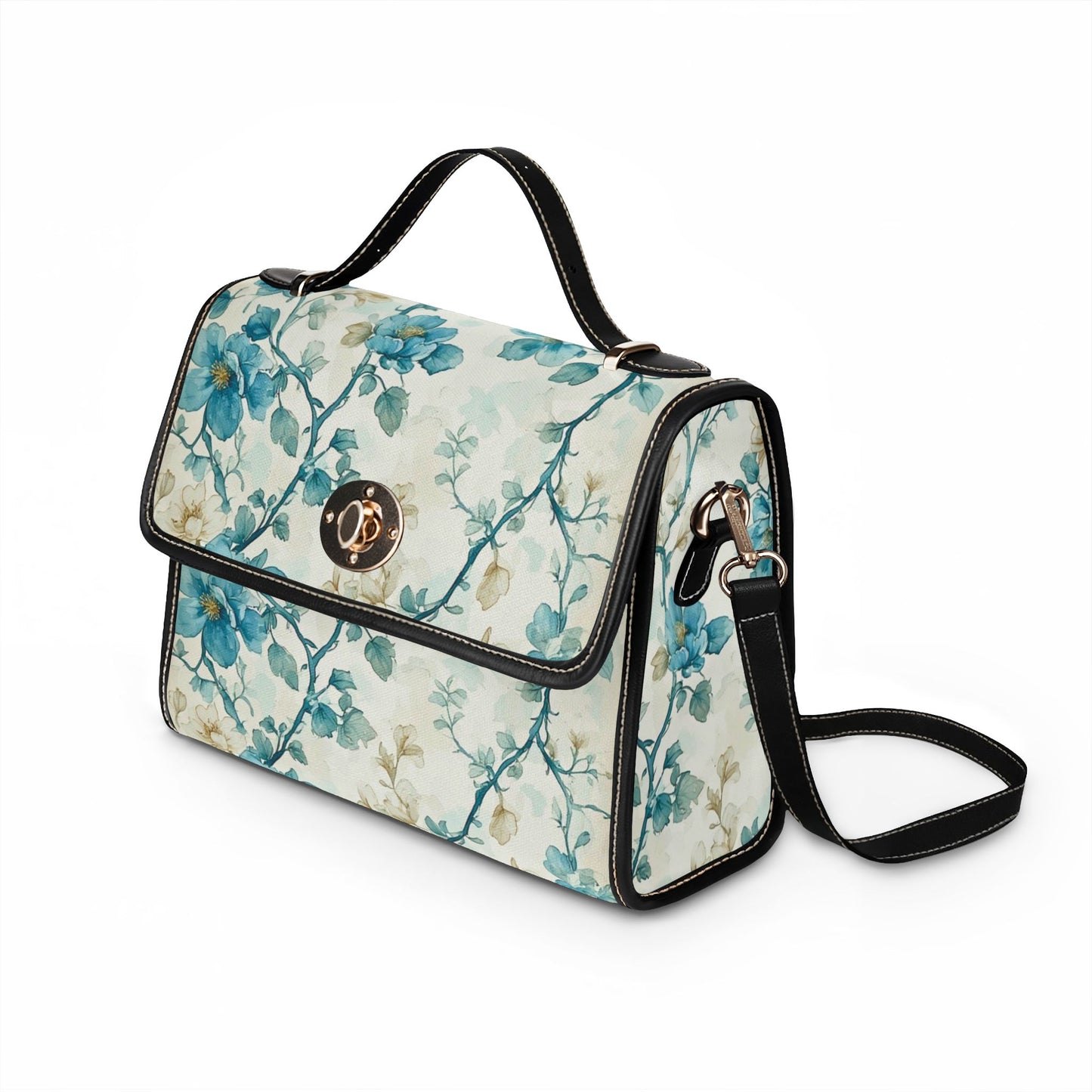 Blue Floral Branches Waterproof Canvas Bag | Floral Handbag